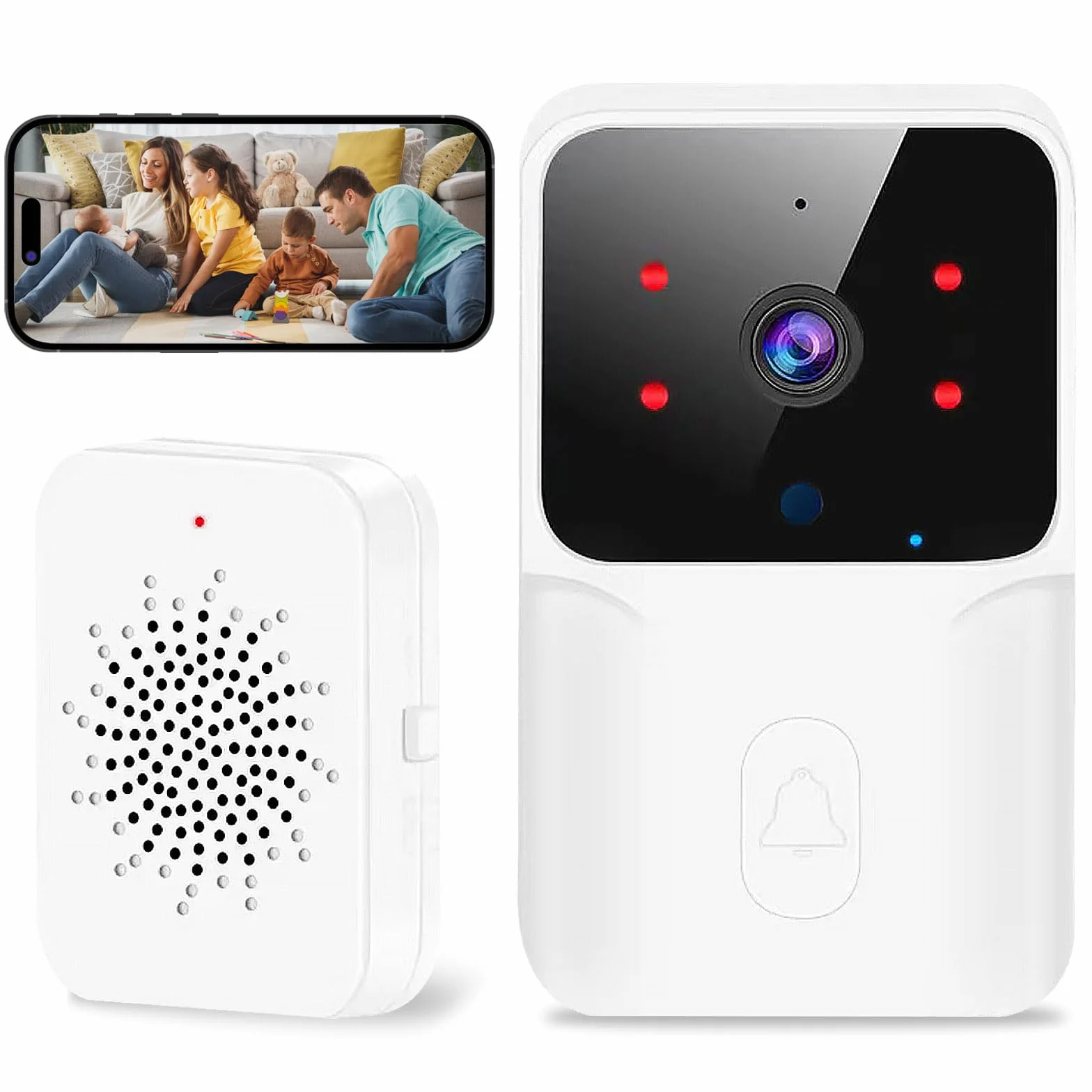 Videoportero Inalámbrico HD1080P Visión Nocturna IP66 Intercomunicación WiFi Control por App