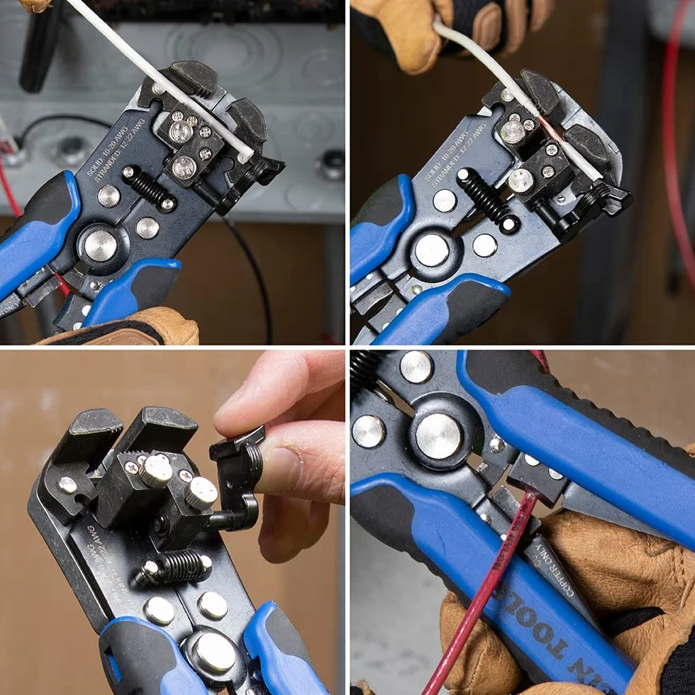 Klein Tools 11061 | Pelacables autoajustable 0,2–1 mm² | Cabeza autoajustable | Tope regulable | Rueda de tensión | Cortador integrado | 21 cm