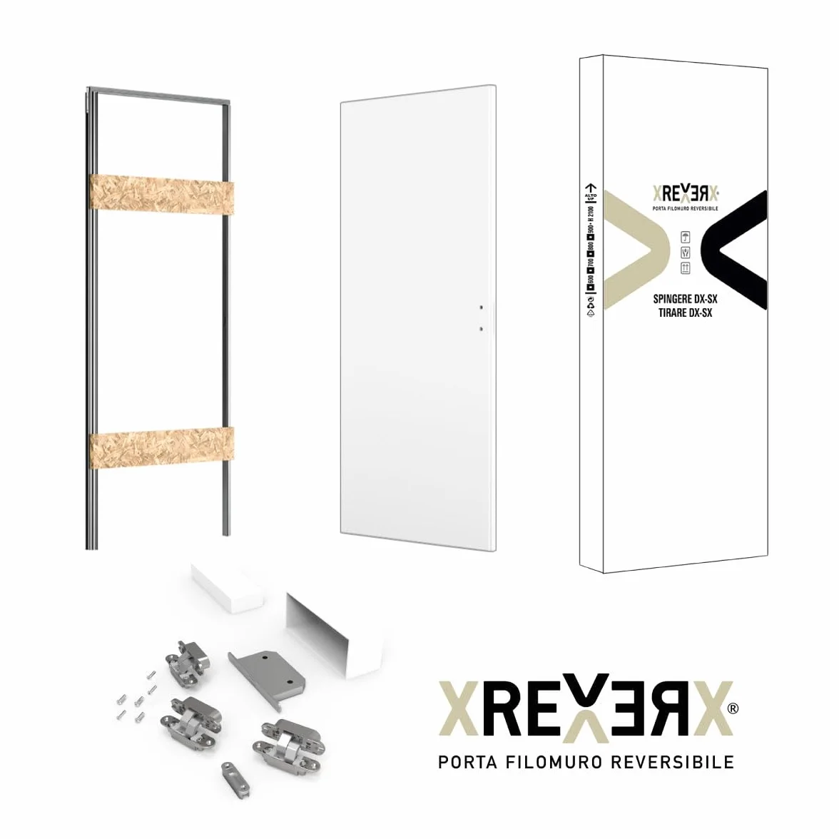XREVERx Puerta Enrasada Batiente Reversible, Marco y Puerta Personalizables, Apertura Derecha/Izquierda, Medidas Estándar (Blanco (Pintable), 70 x 210 cm)