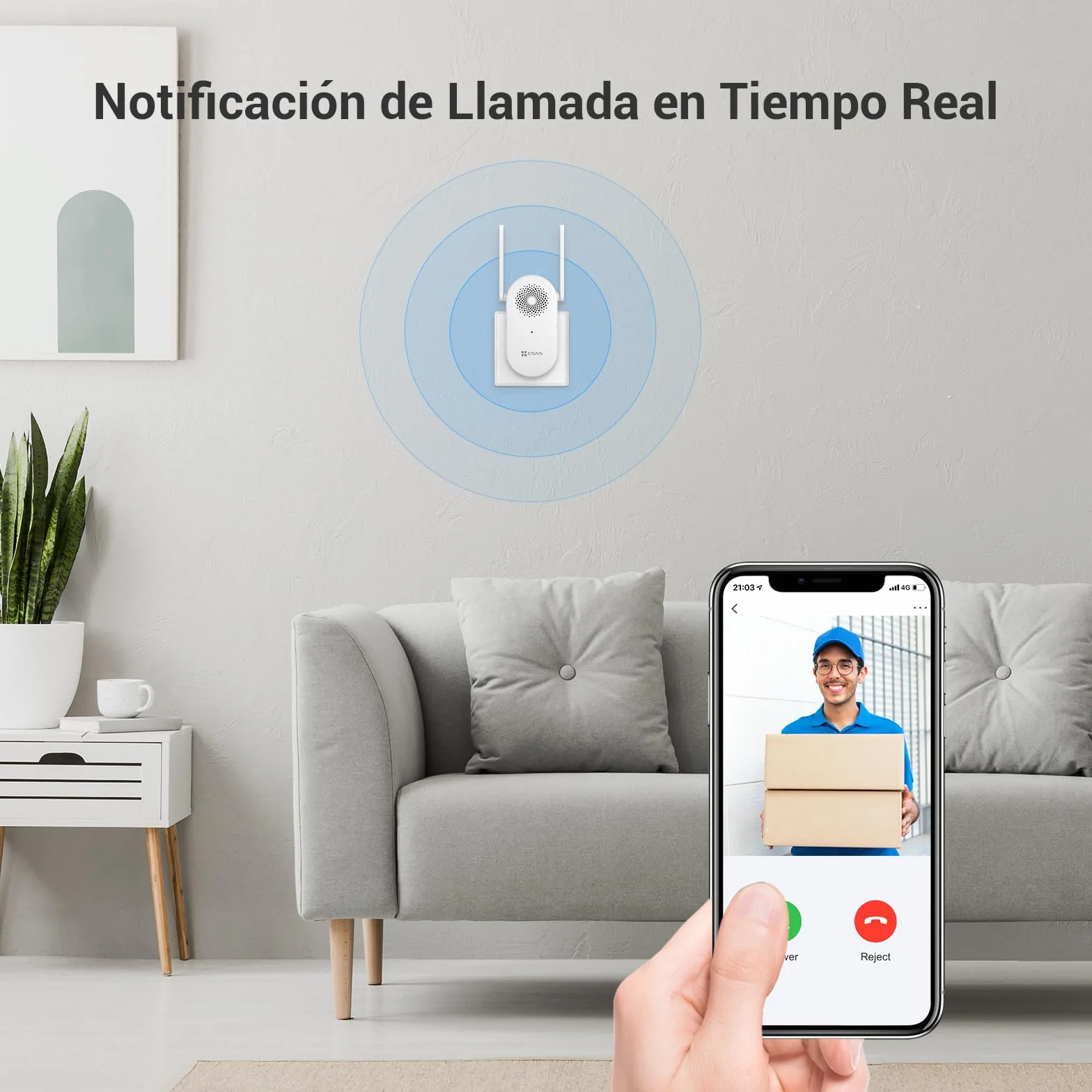 EZVIZ CH1 Chime WiFi Inteligente Timbre de Puerta, Timbre Interior Extra Compatible con Timbre con Vídeo EP3x Pro, Sirena Incorporada, Volumen Ajustable hasta 72dB, Antena Dual, Instalación Enchufable