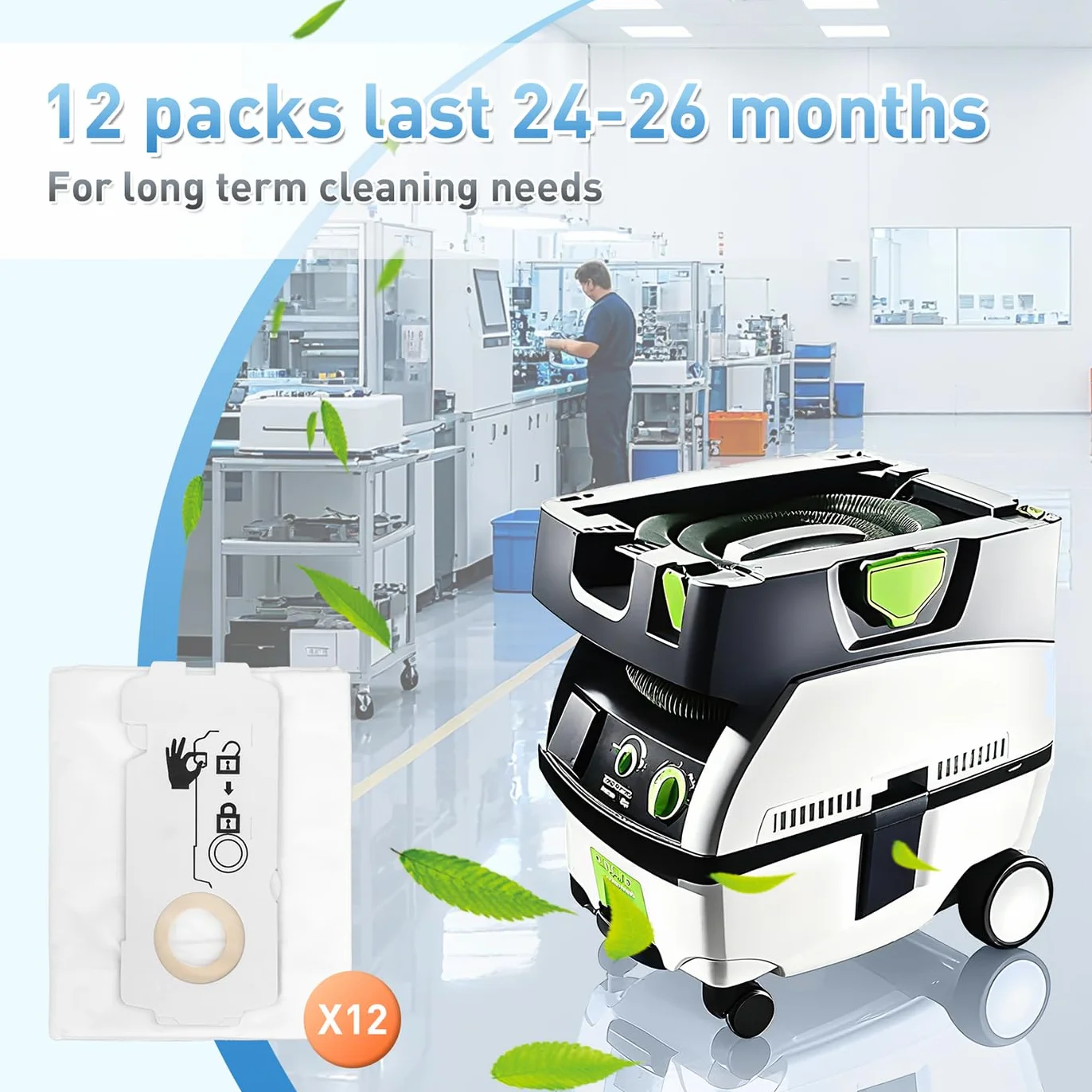 SELFCLEAN SC-FIS-CT MINI/MIDI-2/5 - Bolsas de filtro compatibles con Festool CT Mini/CT Midi/CT Midi I/CTC Mini/Midi/CT 15 (12 unidades, modelos a partir de 2019)