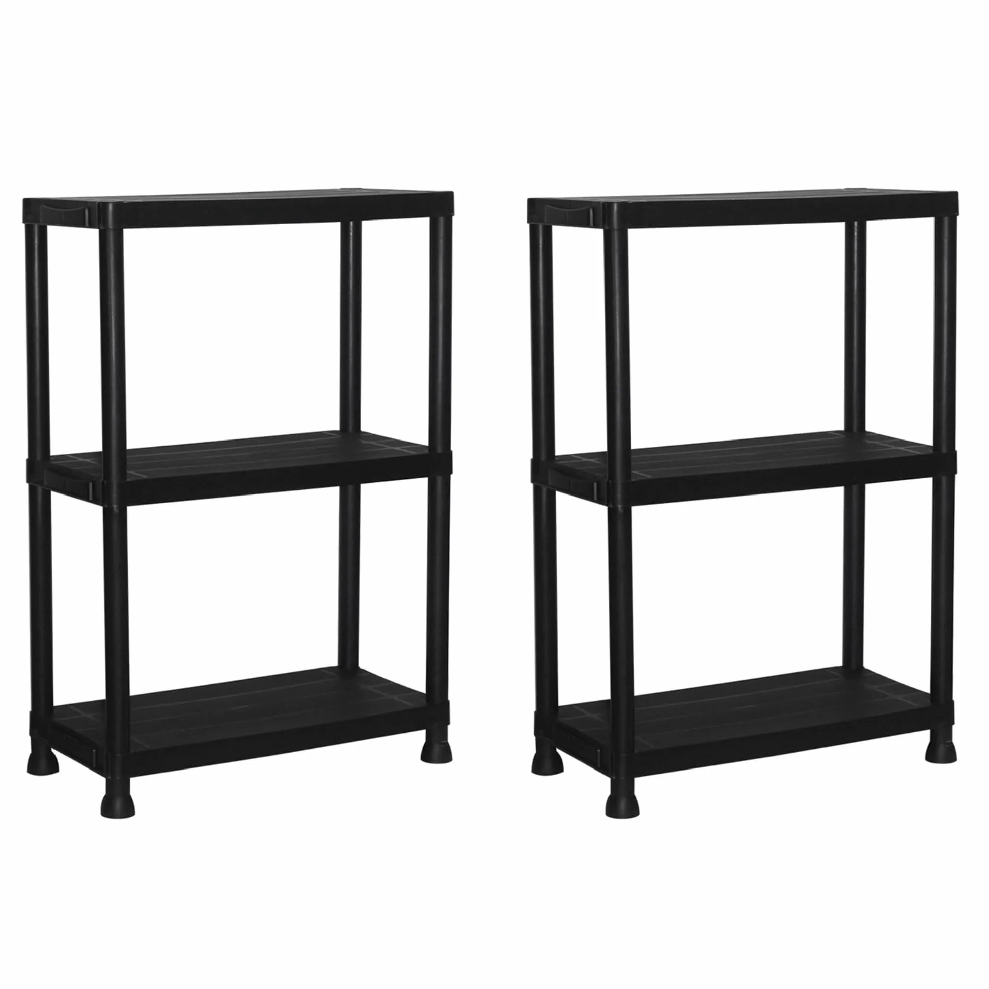 Pack 2 Estanterías de Resina 3 Baldas Negra | Organizador de Plástico 91x61x31 cm | Capacidad 75kg | Resistente a la Humedad y Óxido | Montaje Rápido sin Herramientas | Trastero y Lavadero