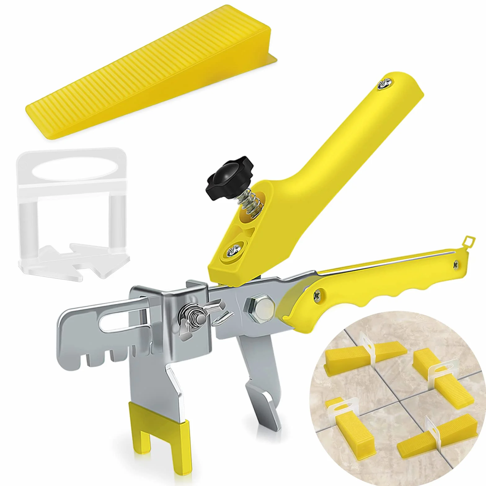 Sistema de nivelación de azulejos de 1,5 mm, 300 lengüetas, 100 cuñas y alicates reutilizables, juego de colocación de azulejos para altura de baldosas, sistema de nivelación de azulejos
