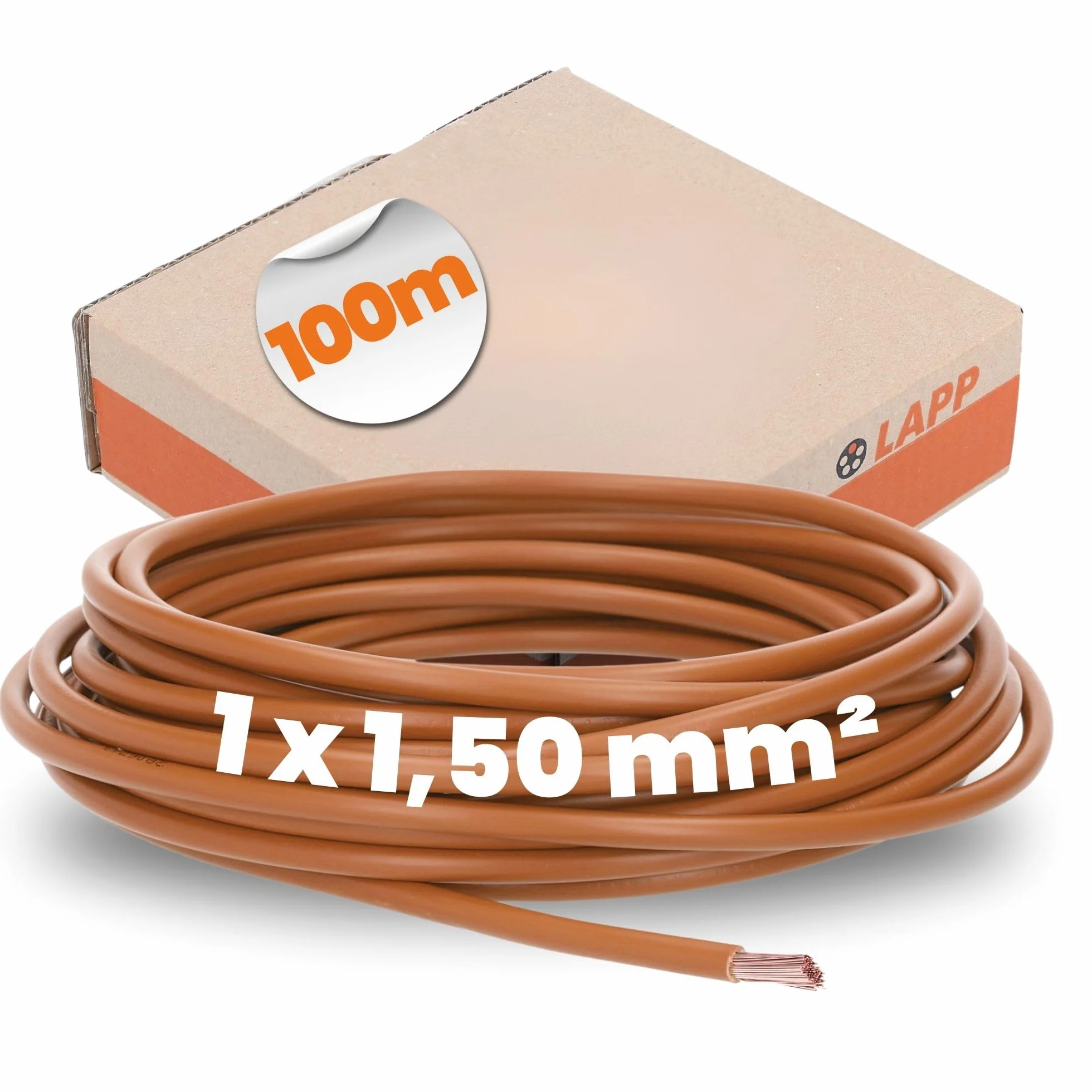 LAPP 4520031 H07V-K Cable Trenzado Unipolar, 1 x 1,50 mm², 100 m, Marrón | Hilo flexible de cobre para cableado interno y conductos, sección transversal 1,5 mm², longitud 100 metros