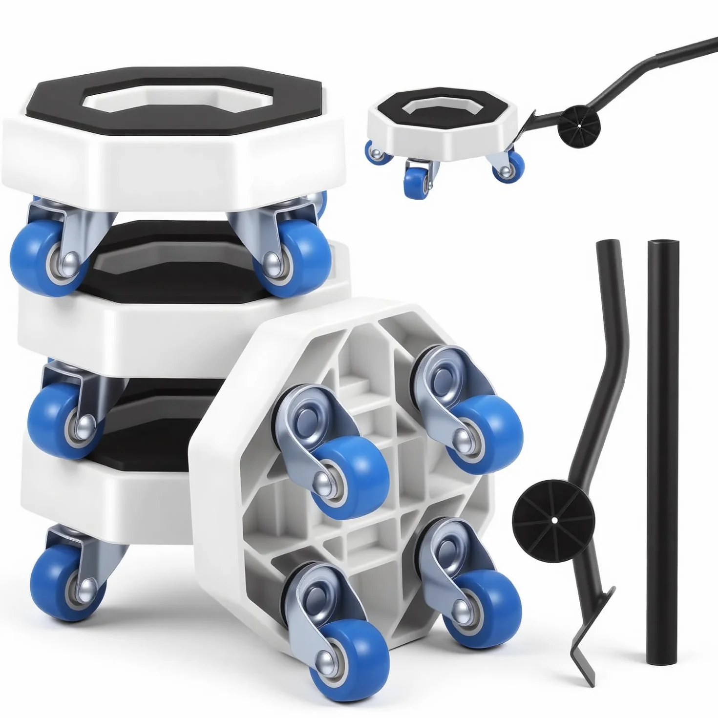 Set de 6 Ruedas para Muebles con 4 Ruedas para Muebles Pesados 1 Dispositivo de Elevación 1 Barra Extensible 360°Giratorias Alta Capacidad de Carga Antideslizante para Furniture Mover