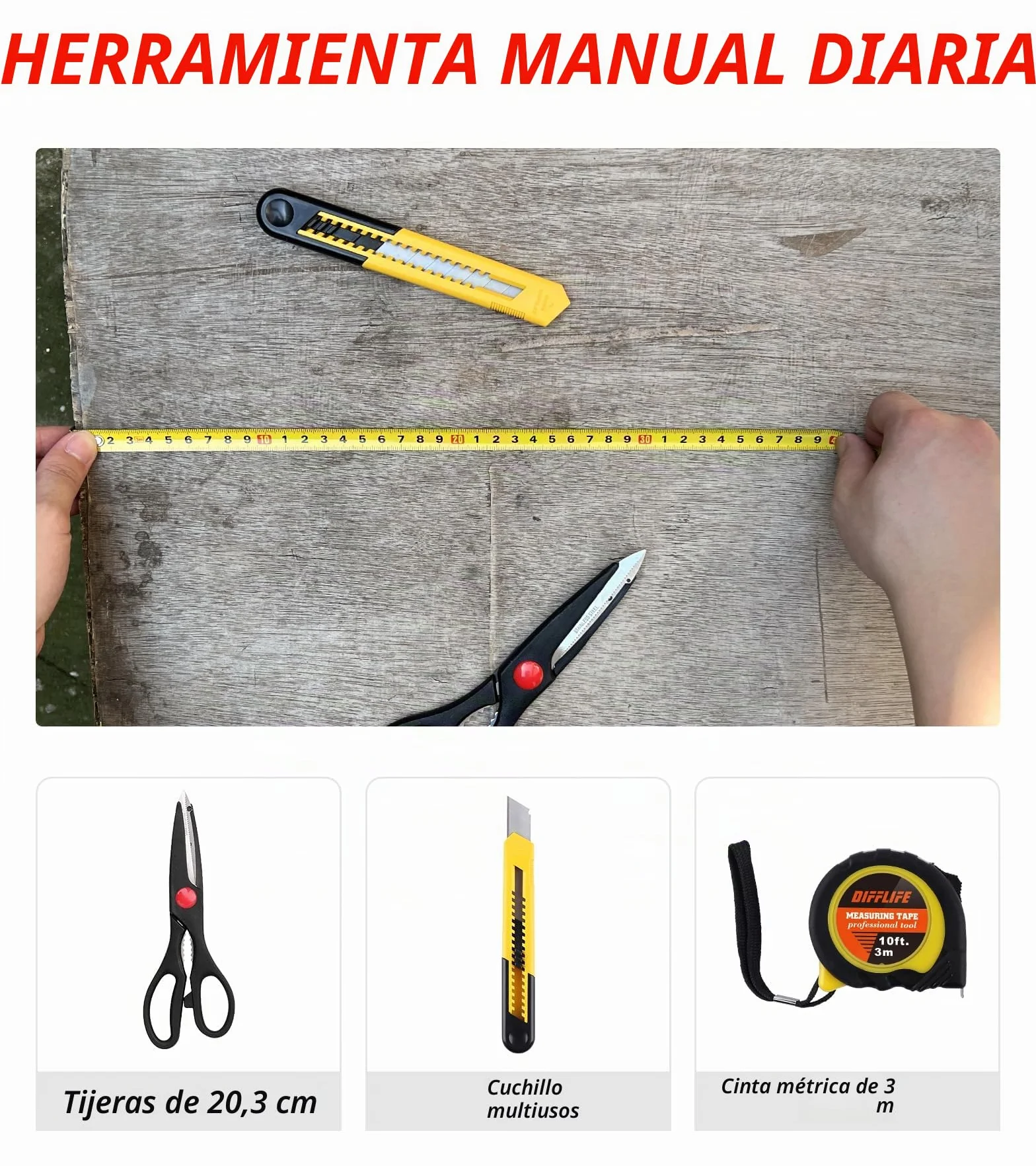 Juego de herramientas de 40 piezas - Kit de herramientas manuales para el hogar con caja de herramientas de plástico