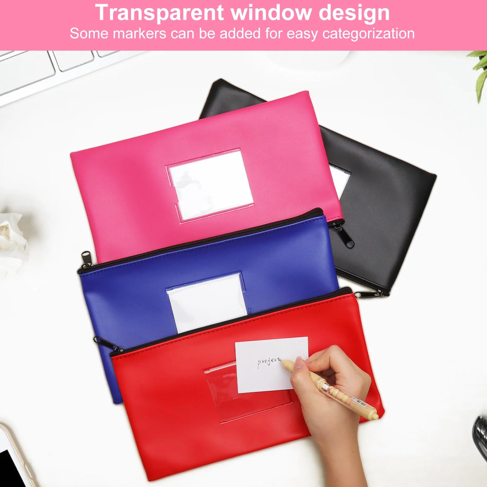 Bolsa para Guardar Dinero con Cremallera 28x16cm PU Cuero Impermeable para Billetes y Pasaportes