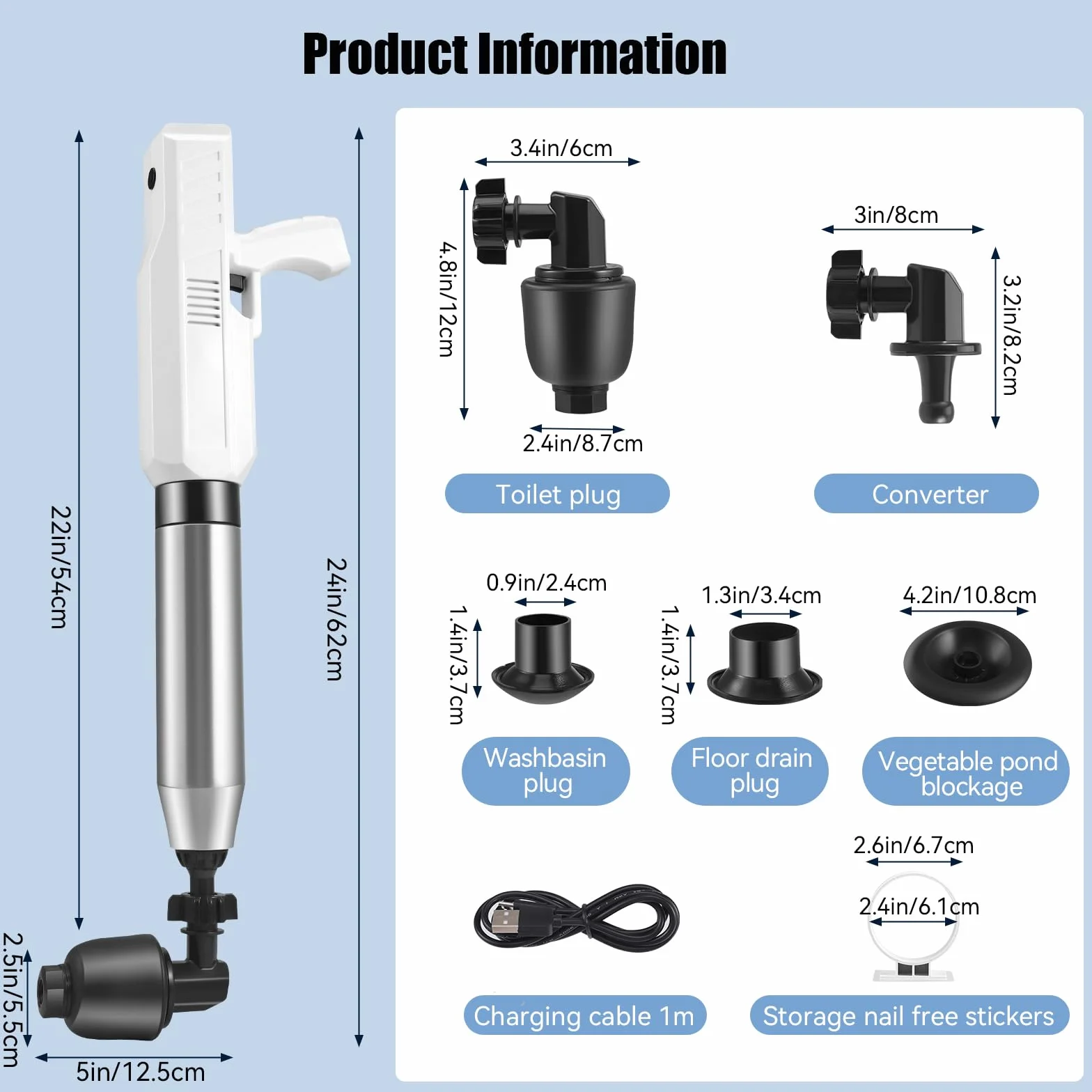 Desatascador de Tuberías con Aire Comprimido, Eléctrico desatascador WC, Desatascador de Inodoro con Barómetro, 4 Cabezas de Pistón e Inflador para Inodoro, Lavabo, baños y cocinas