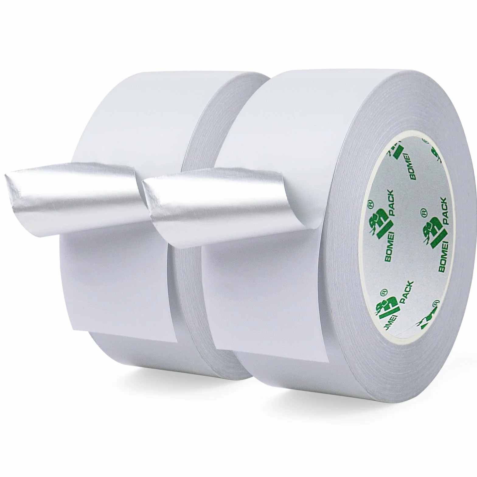BOMEI PACK 2 rollos de cinta de aluminio blanco de 50 mm x 50 m, resistente al calor, cinta de lámina de alta temperatura, 2 pulgadas, reparación de tuberías aislantes, calefacción, ventilación