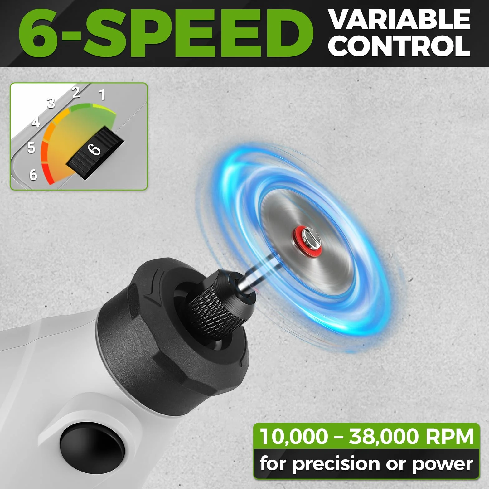 DESOON Mini Amoladora, Herramienta Multifunción de 170 W, Juego con 145 Accesorios, 6 Velocidades, 38.000 rpm, Mandril 3,2 mm, para Grabar, Taladrar, Cortar y Lijar