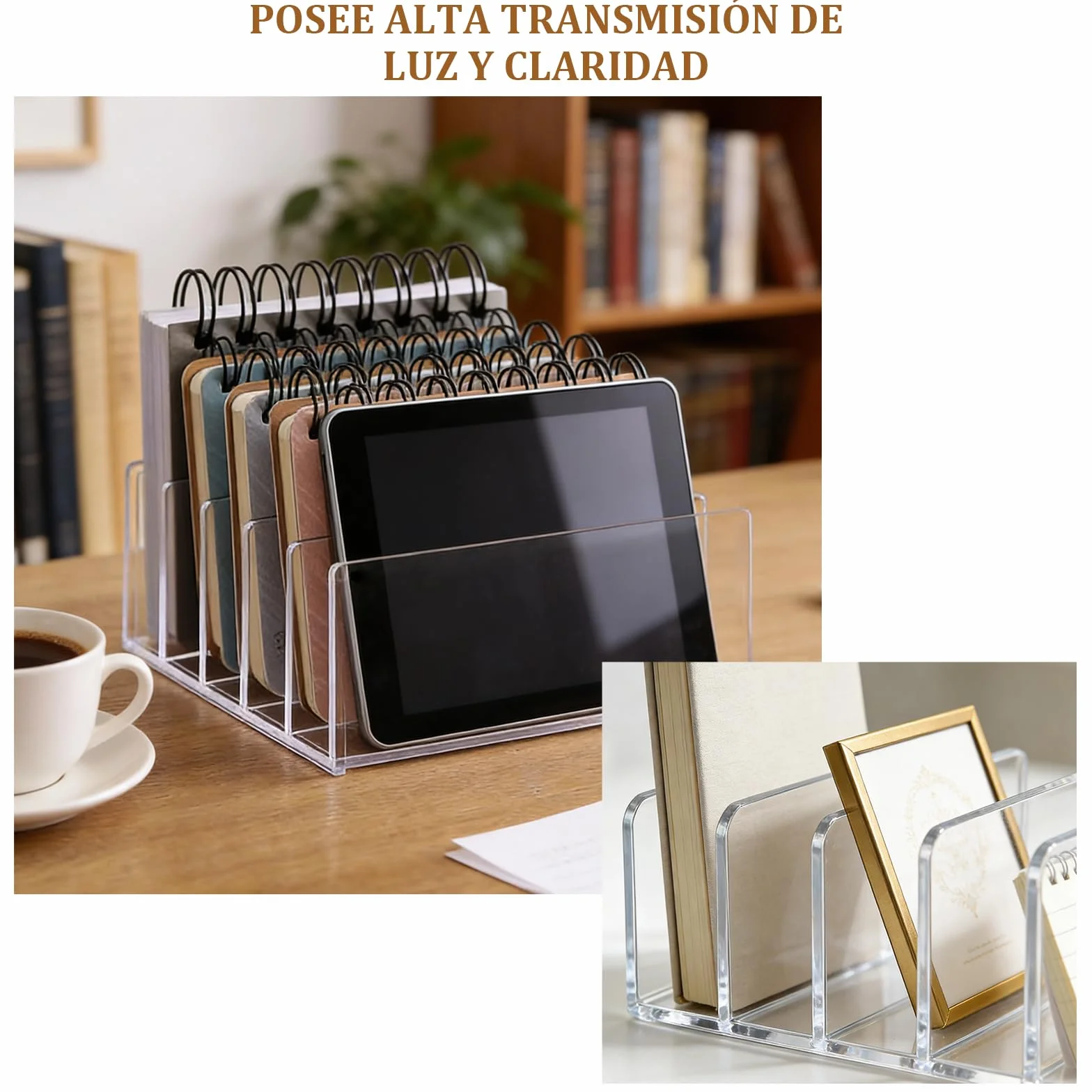 Organizador de Oficina Acrílico Transparente 5 Compartimentos, Bandejas para Papeles Hogar Oficina Escuela
