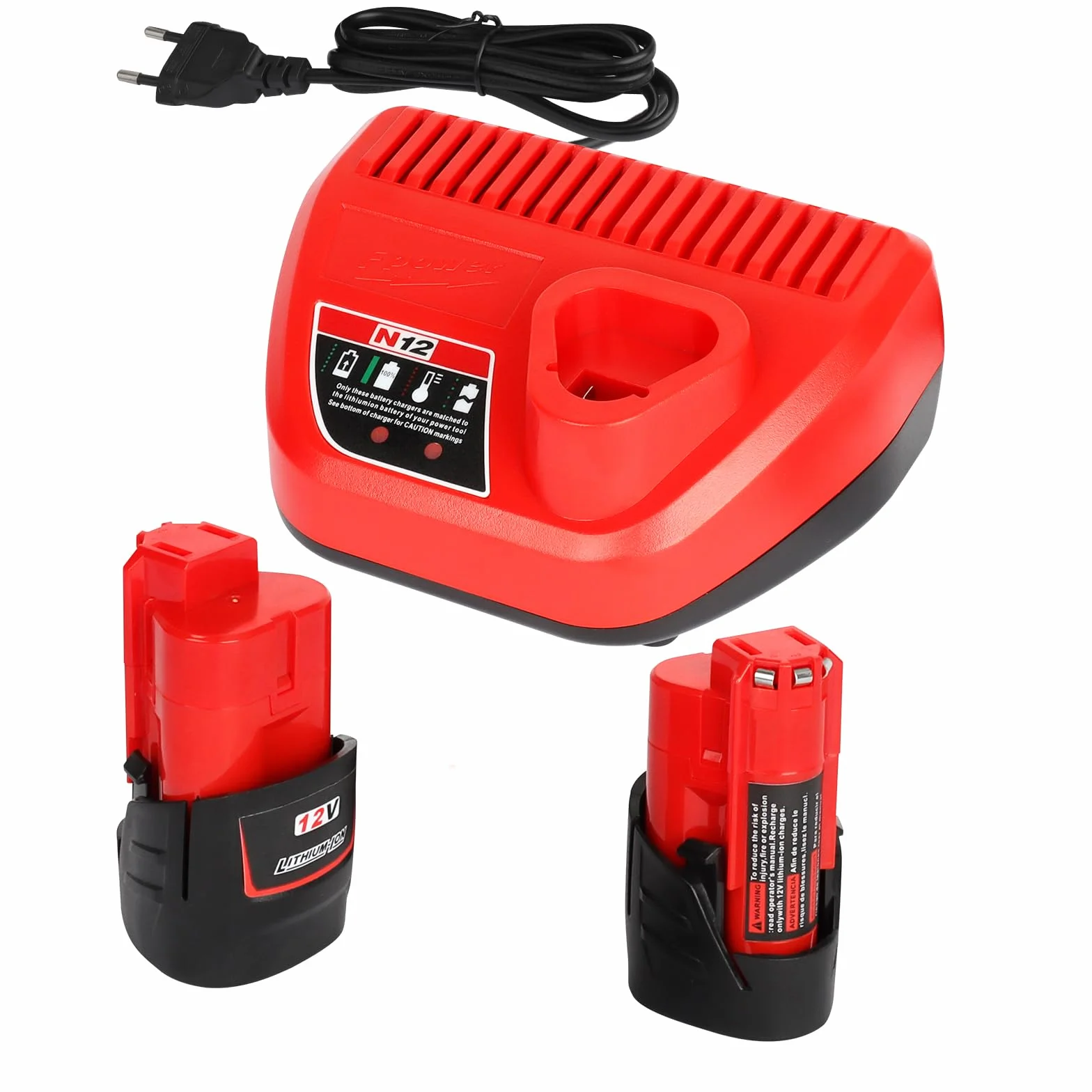 Powarobor 2X 12V 3.0Ah Batería de Repuesto y Cargador Compatible con Milwaukee M12B3 12V Li-Ion Baterías Starter Set
