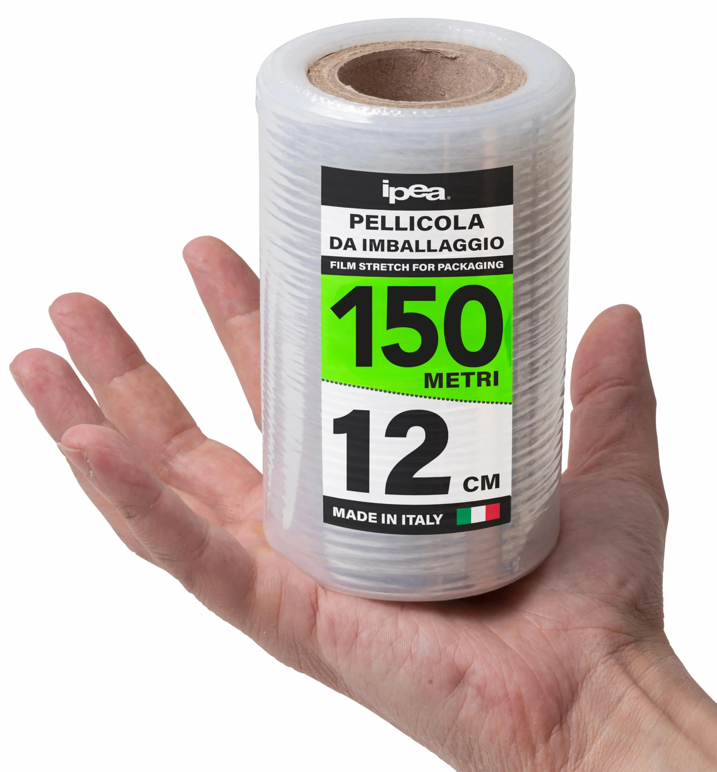 IPEA Película Estirable Transparente para Embalaje - 150 Metros x 12 cm - Made in Italy - Rollo película para Protección, Embalaje de Objetos en Transporte - Resistente al Desgarro