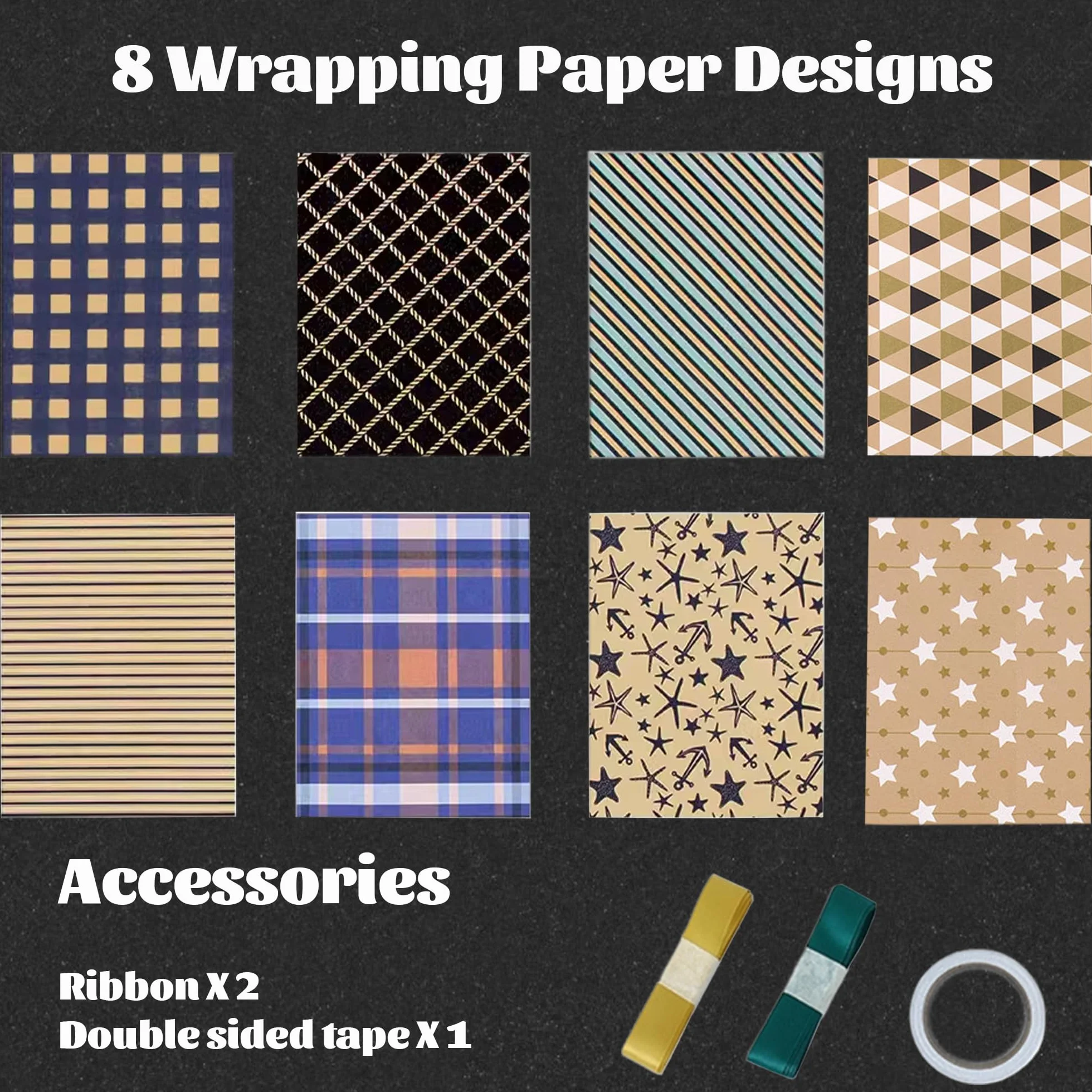 Dantolo 8 Piezas Papel Kraft Decorado 50x70cm para Envolver Regalos con Cuerda de Cáñamo