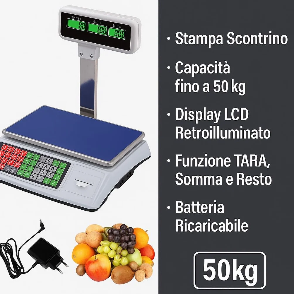 Báscula de 50 kg, 5 g, brazo de prensa, 6 pantallas, 18 memorias, alimentación de red y batería CW869