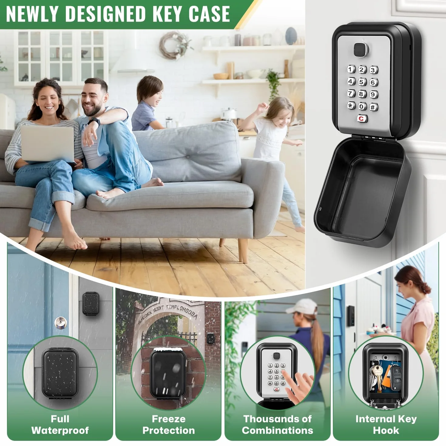 Grande Caja de Seguridad para Llaves con Código, Exterior Impermeable, Caja Guarda Llaves Pared, Combinación Interior Caja Fuerte para Llave Hogar Garaje