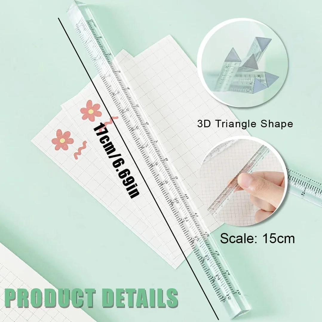 Regla triangular de plástico transparente flexible 15 cm, 2 piezas, herramienta de medición de precisión