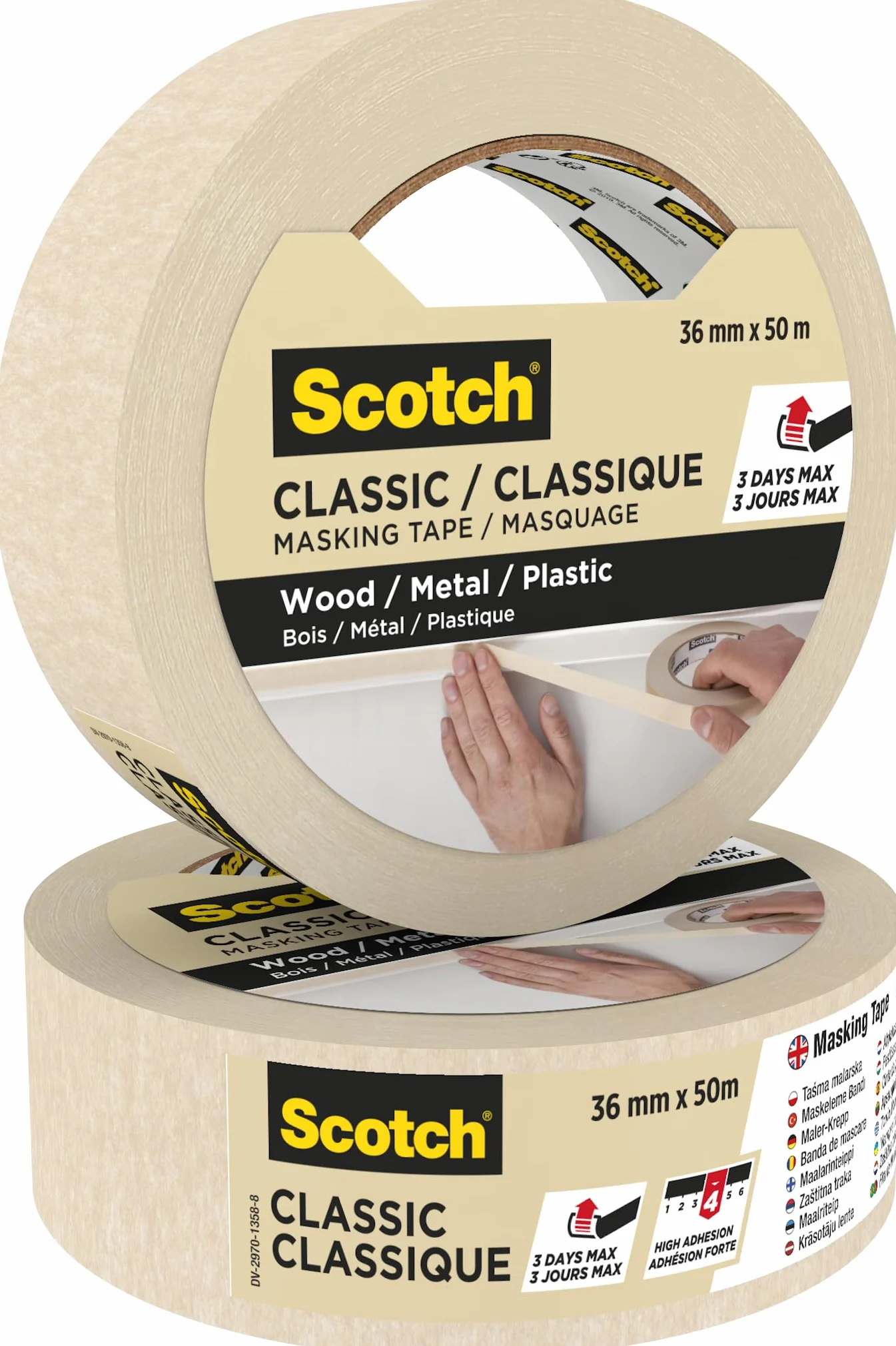 ScotchBlue, Scotch Classic Masking Tape, 16 Rolls 36mm x 50m - Adhesion - Painters Masking Tape for Indoor Painting and Decorating