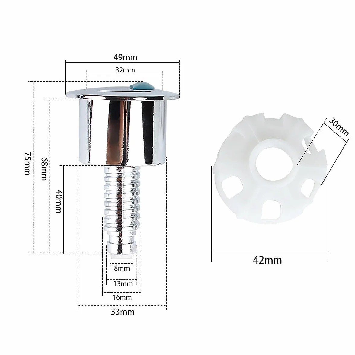 POFET Reemplazo de botón pulsador para Inodoro, botón de Drenaje Doble Redondo, Adecuado para Aberturas de 33mm a 49mm