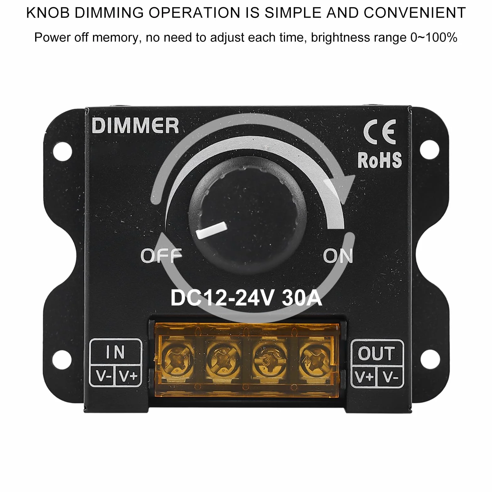 4 reguladores LED DC 12 V 24 V para tiras LED, 30 A 12 V, regulador de intensidad PWM LED, botón de atenuación para ajustar el brillo, regulador de brillo para banda de luz