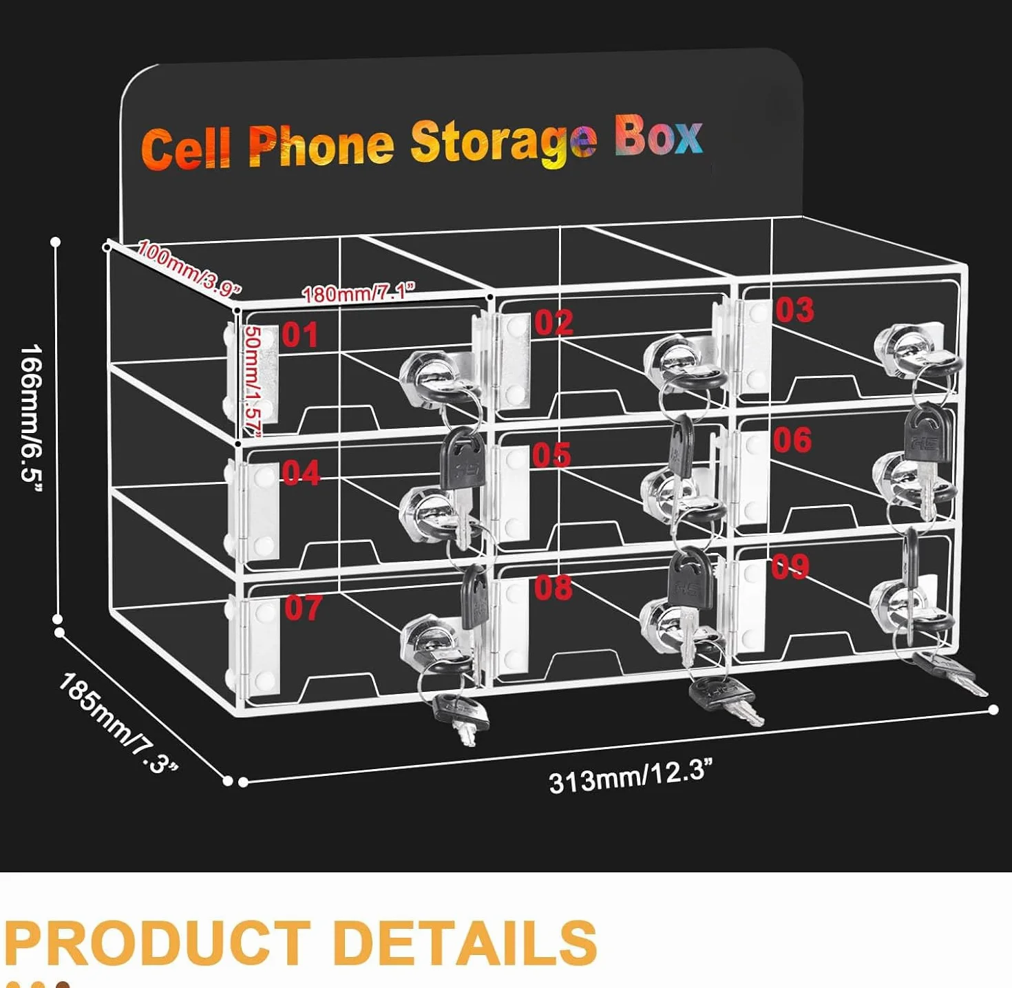 MXBAOHENG 9 Slot Caja de almacenamiento de acrílico para teléfono móvil montado en la pared con cerradura