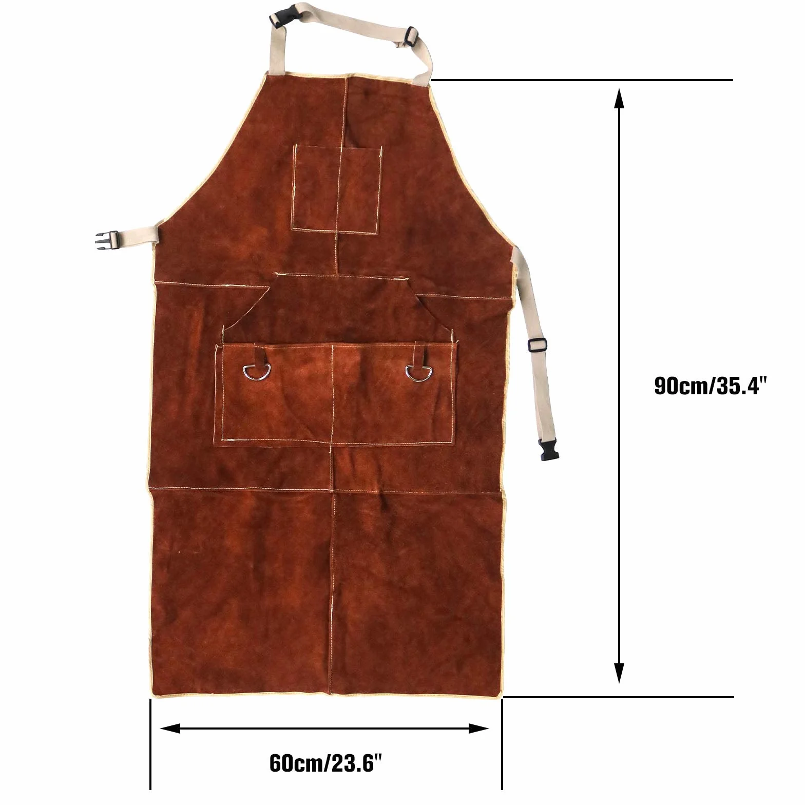 EMSea Delantal de Soldadura de Bolsillo Cuero de Vaca con Hebilla de Liberación Rápida Longitud Ajustable para Hombres Y Mujeres - 90x60 Cm (marrón Oscuro)