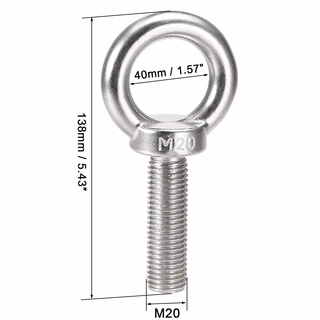 sourcing map Elevación Ojal Perno M20 x 70mm Macho Rosca 304 Inoxidable Acero para Colgante, Paquete de 1