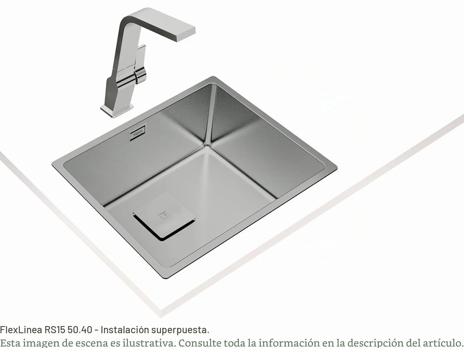 TEKA Fregadero Cocina 50 cm 1 Seno FlexLinea Triple Posibilidad de Instalación, Acero Inoxidable para Mueble 60cm, SilentSmart, Duradero, Modelo RS15 50.40