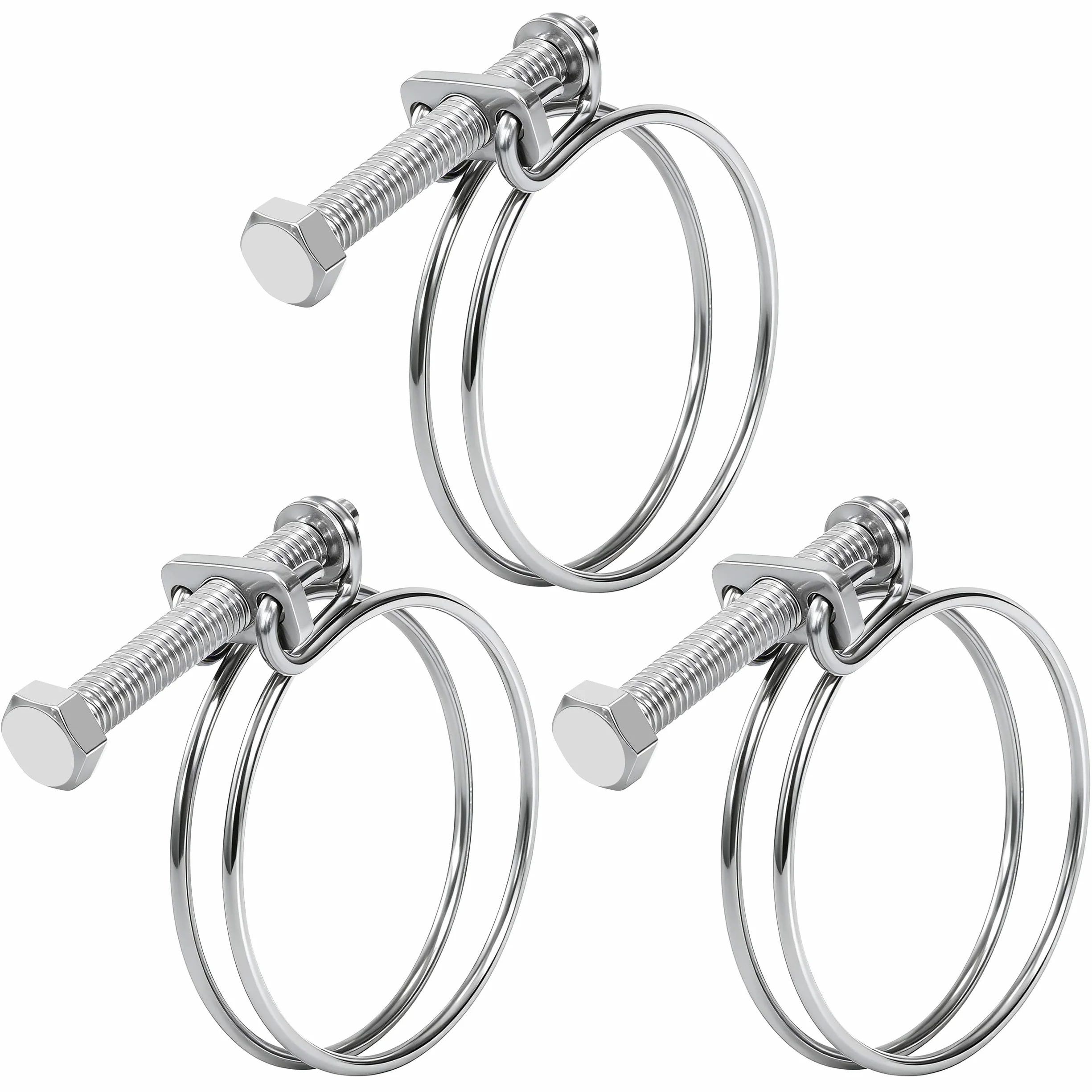 Abrazaderas de Manguera de Doble Alambre 55-62mm Abrazaderas para Mangueras de Acero Inoxidable Ajustables para Tubos de Agua Automóviles 3 Piezas