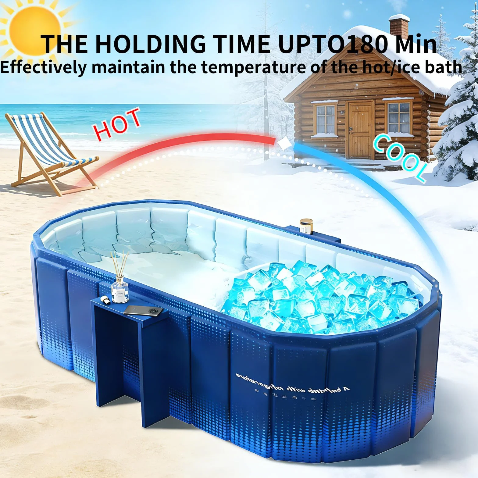 XUDREZ Bañera portátil para adultos, plegable, de pie, con estante de almacenamiento, bañeras de hielo caliente independientes, spa japonés, sauna, plegable, azul, 1,2 m