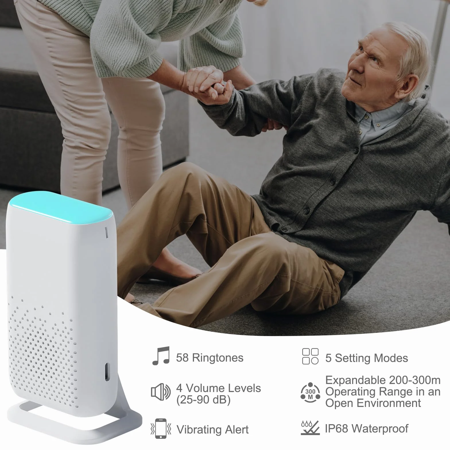 Botón de Llamada de Emergencia para Personas Mayores, Vibración Avisador Personas Mayores AlarmaS para Casa Llamada de Emergencia Adecuado Para Ancianos（1 a 1）