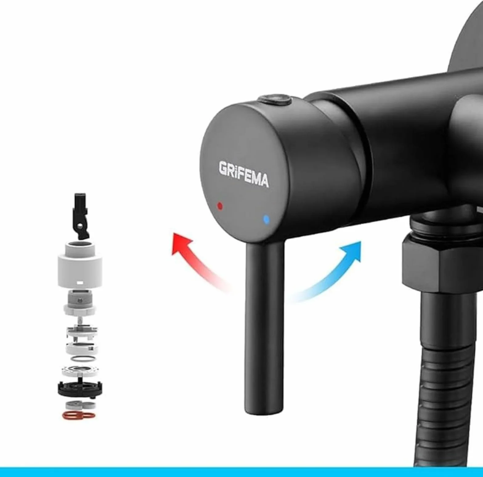 GRIFEMA G154B-1 Grifo bidet negro Monomando Empotrar para Bidé WC Agua Caliente y Fría Ducha Mano Soporte Manguera Flexo 1.2 m