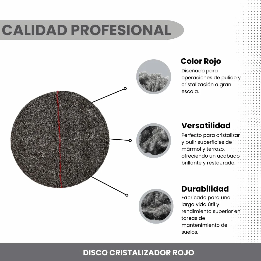 DISCO CRISTALIZADOR DE LANA DE ACERO PREFABRICADO cristalizar, pulir, limpiar (21"/53cm, Rojo)