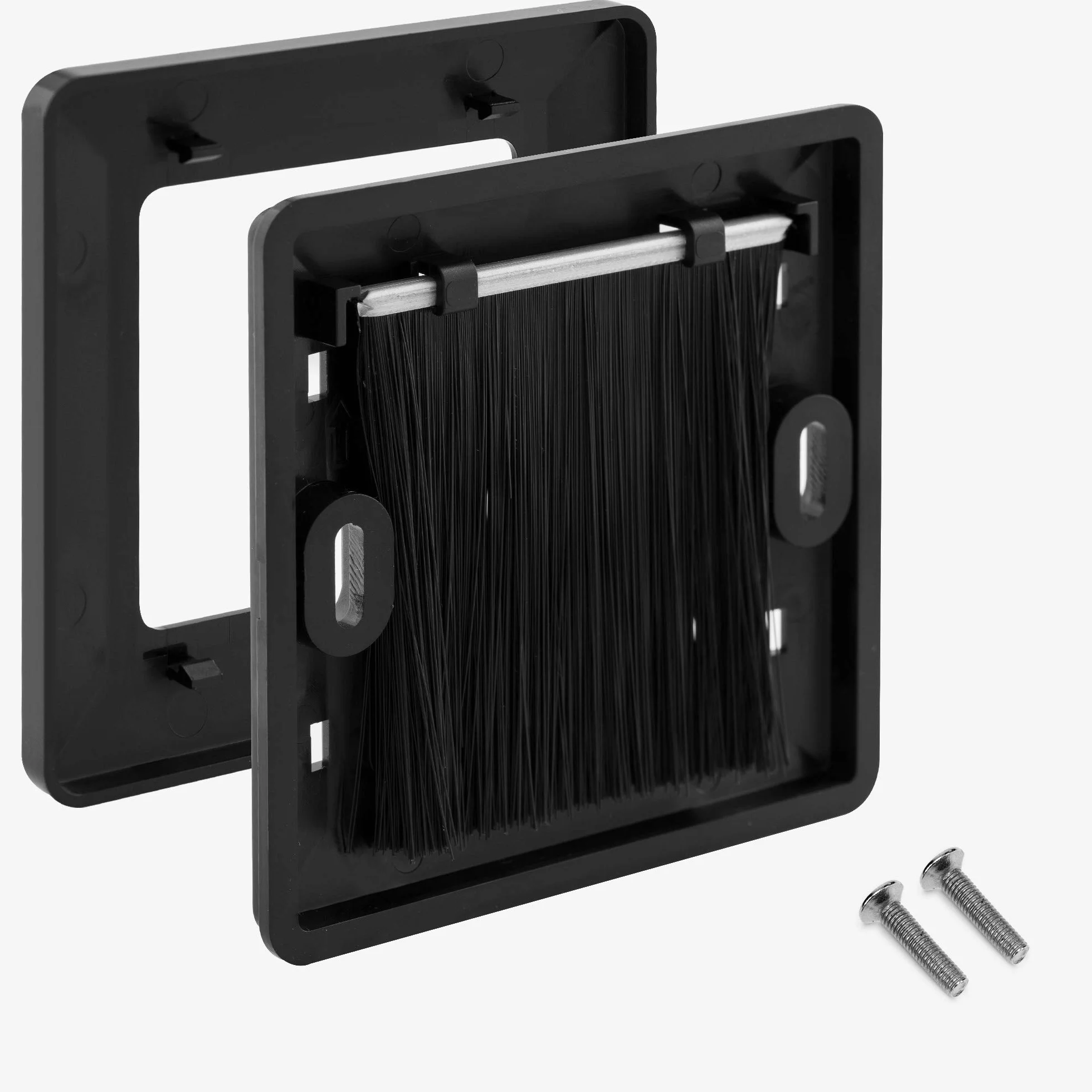 kwmobile 2X Placa de Pared con Cepillo Cubierta Oculta para tapar Cables Salidas Hoyos - Set de pasacables Enchufe Europeo Negro