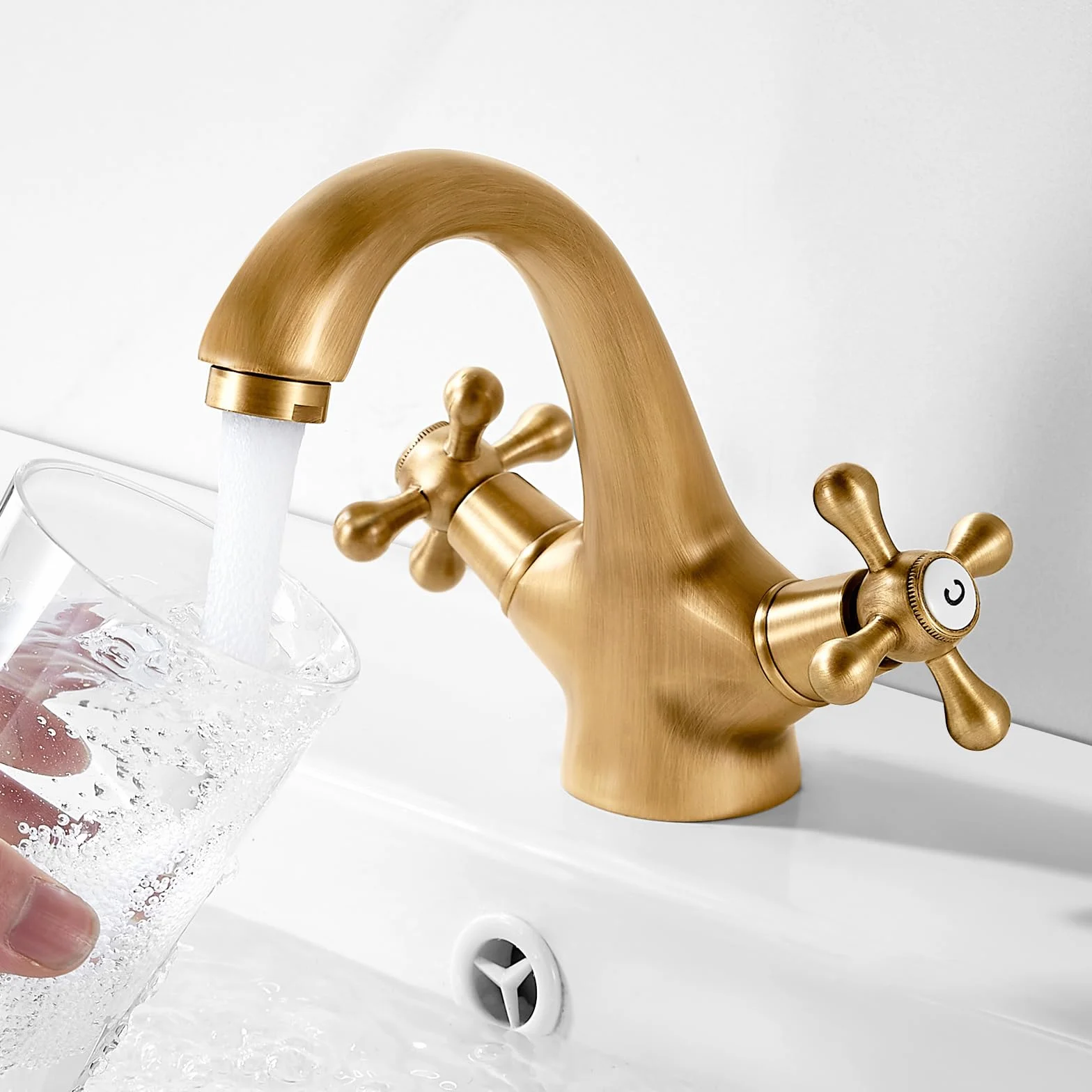 Grifo Mezclador de Lavabo Grifos de Lavabo de Baño Grifos de Lavabo con Cabeza Cruzada de Latón