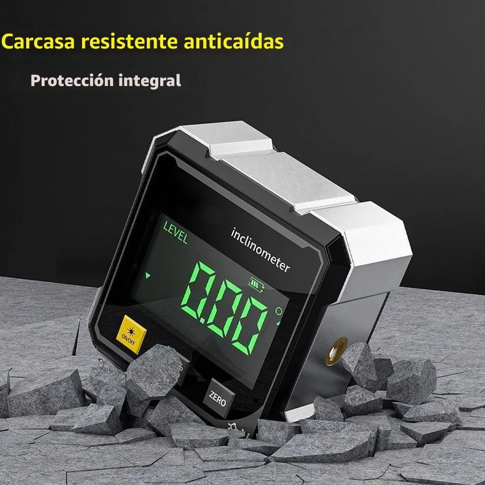 Medidor de ángulo digital magnético de 4 lados, herramienta transportadora de buscador de ángulos digital, herramienta de medición de alta precisión de 4 x 90° con pantalla grande, inclinómetro de