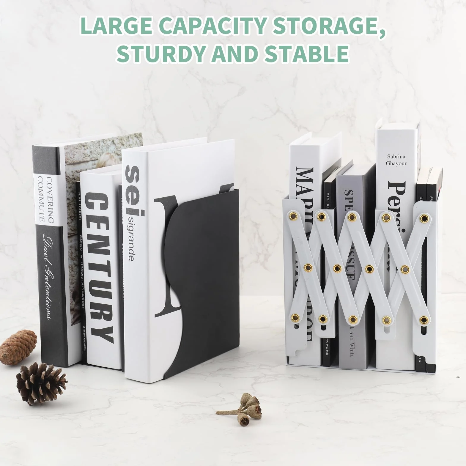 Sujeta Libros Estantería Telescópico de Metal Organizador de Escritorio Extensible Blanco