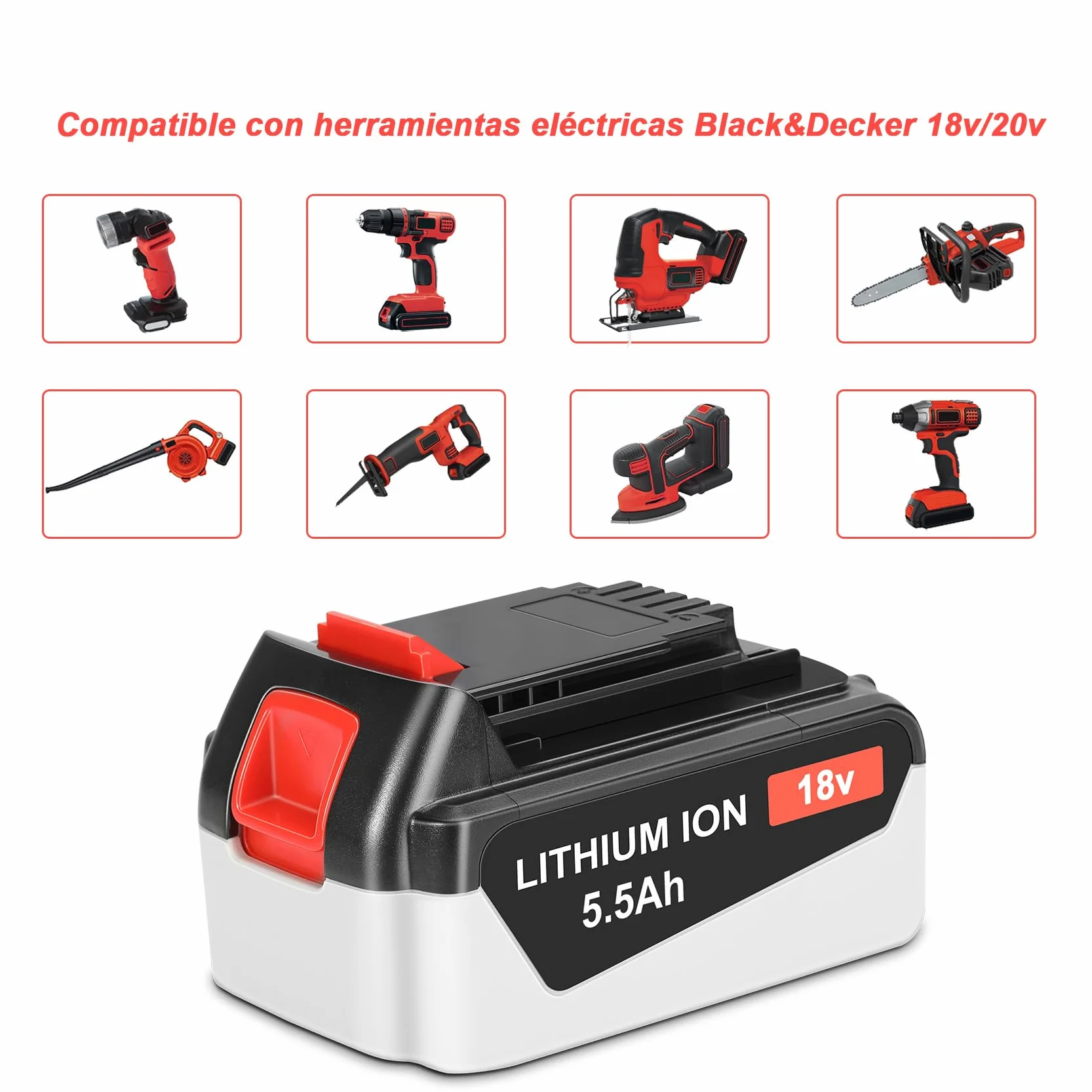 5.5Ah 18V Batería de Repuesto para Black Decker 18V Bateria LB20 LBX20 LST220 LBXR2020-OPE LBXR20B-2 LB2X4020 BL1518-XJ BL2018 BL4018 BL1518