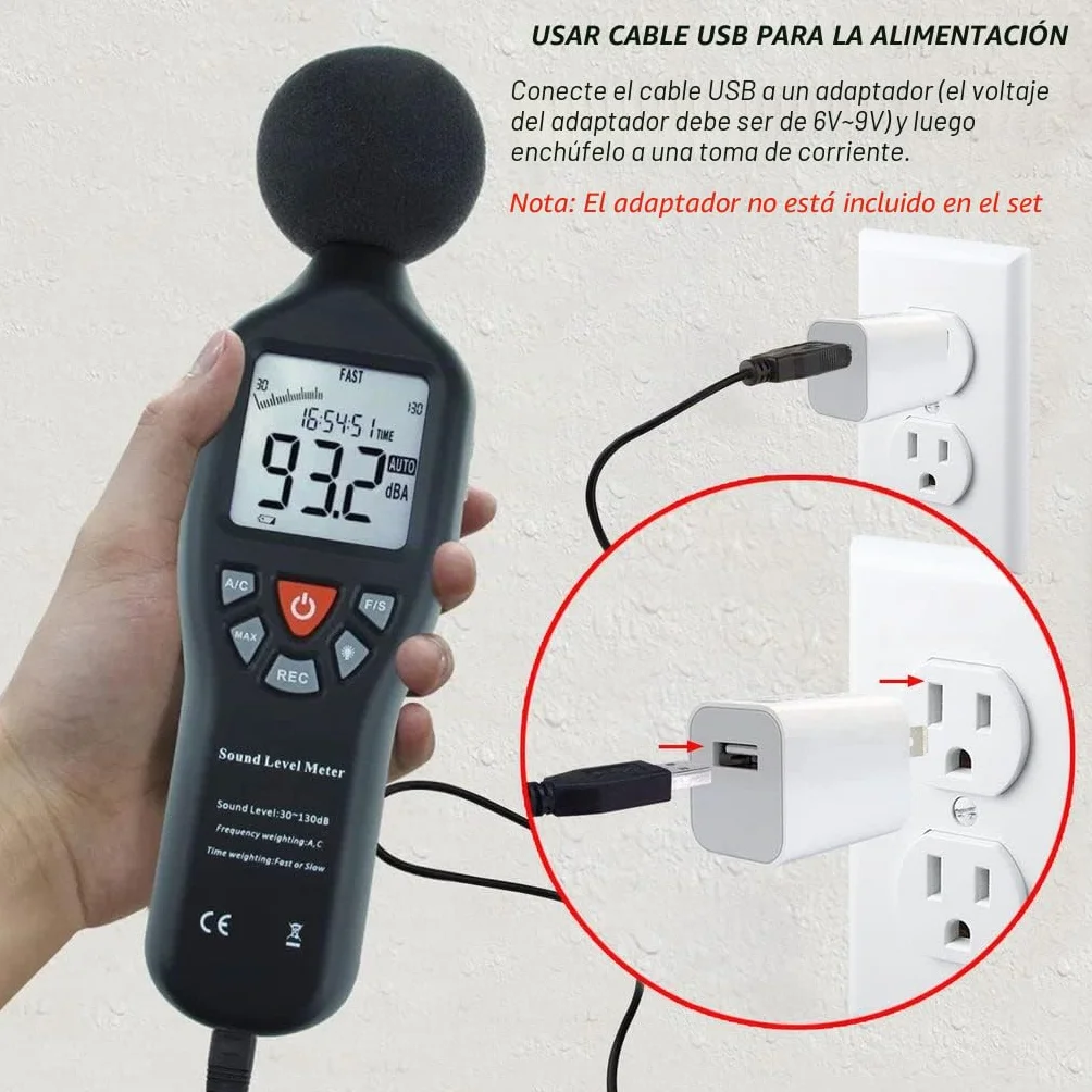 Profesional Medidor de Nivel de Sonido de Alta Precisión 30dB-130dB con Pantalla Retroiluminada