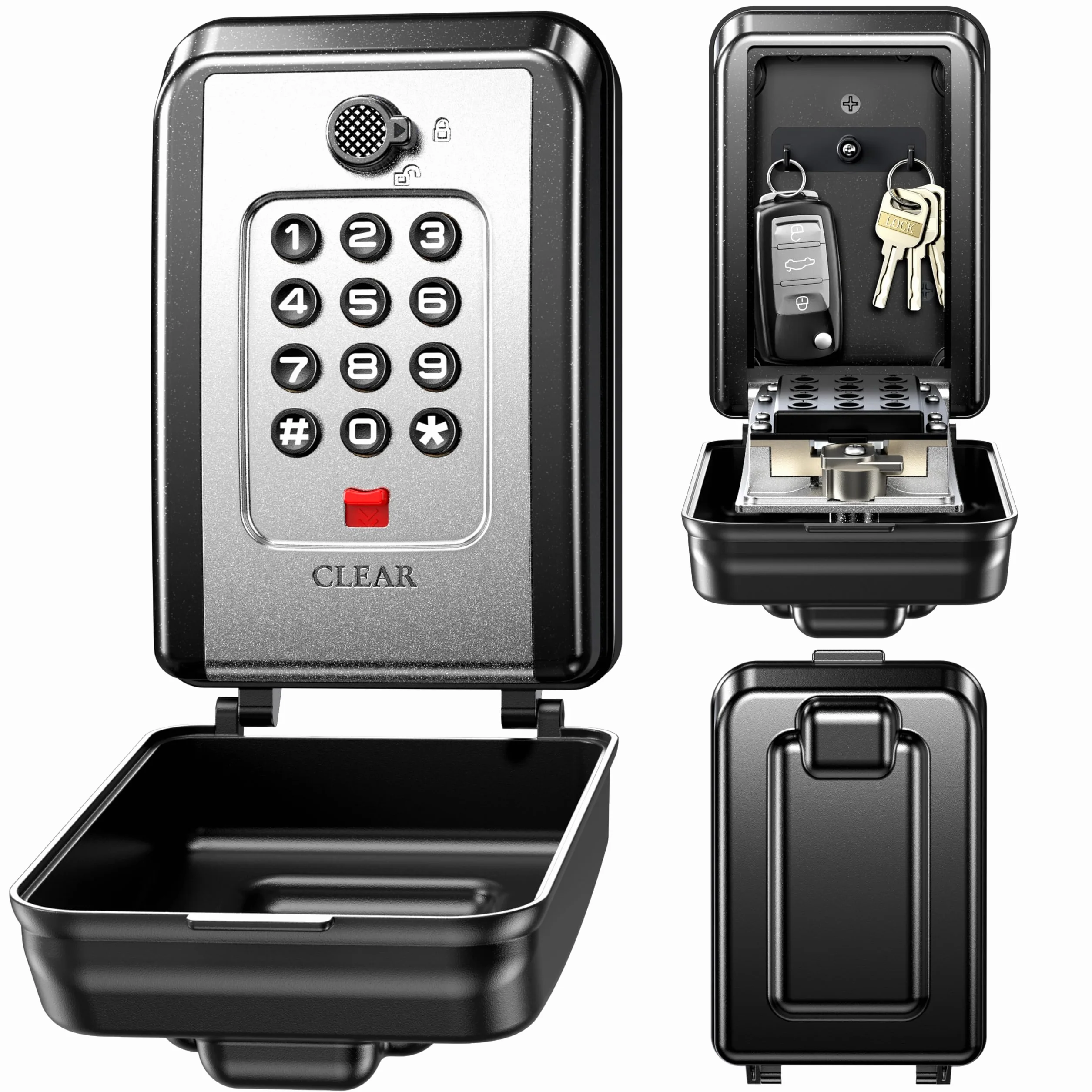 ISEYOU Caja Fuerte para Llaves con Código, 12 Teclas, Caja de Seguridad Exterior de Pared, Metálica Resistente a la Intemperie, Negra