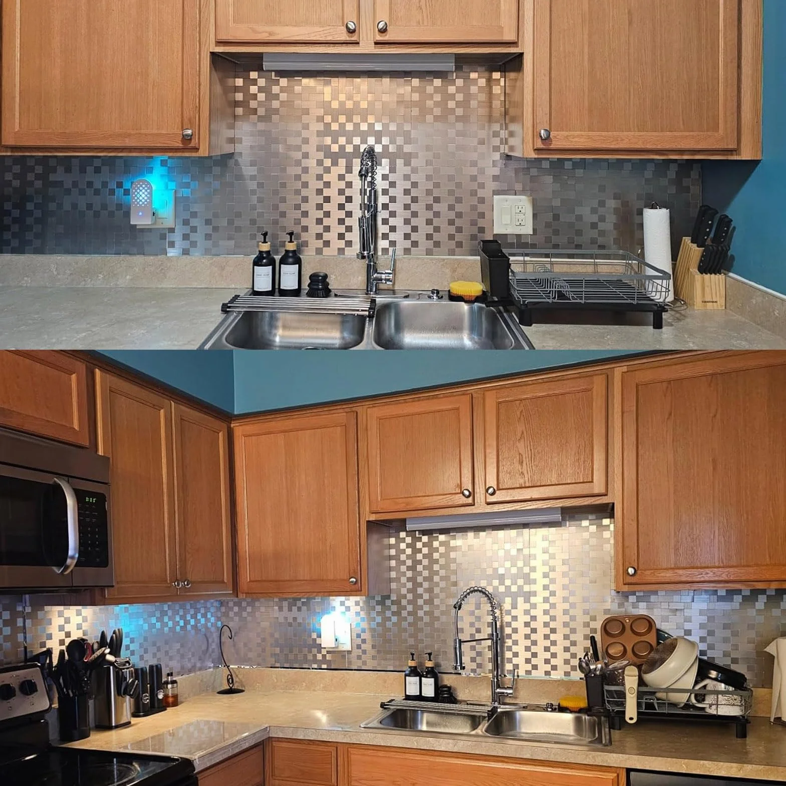 Yipscazo 20 hojas de acero inoxidable para despegar y pegar para cocina, azulejos inteligentes de metal de 12 x 12 pulgadas para paredes de baño y lavandería