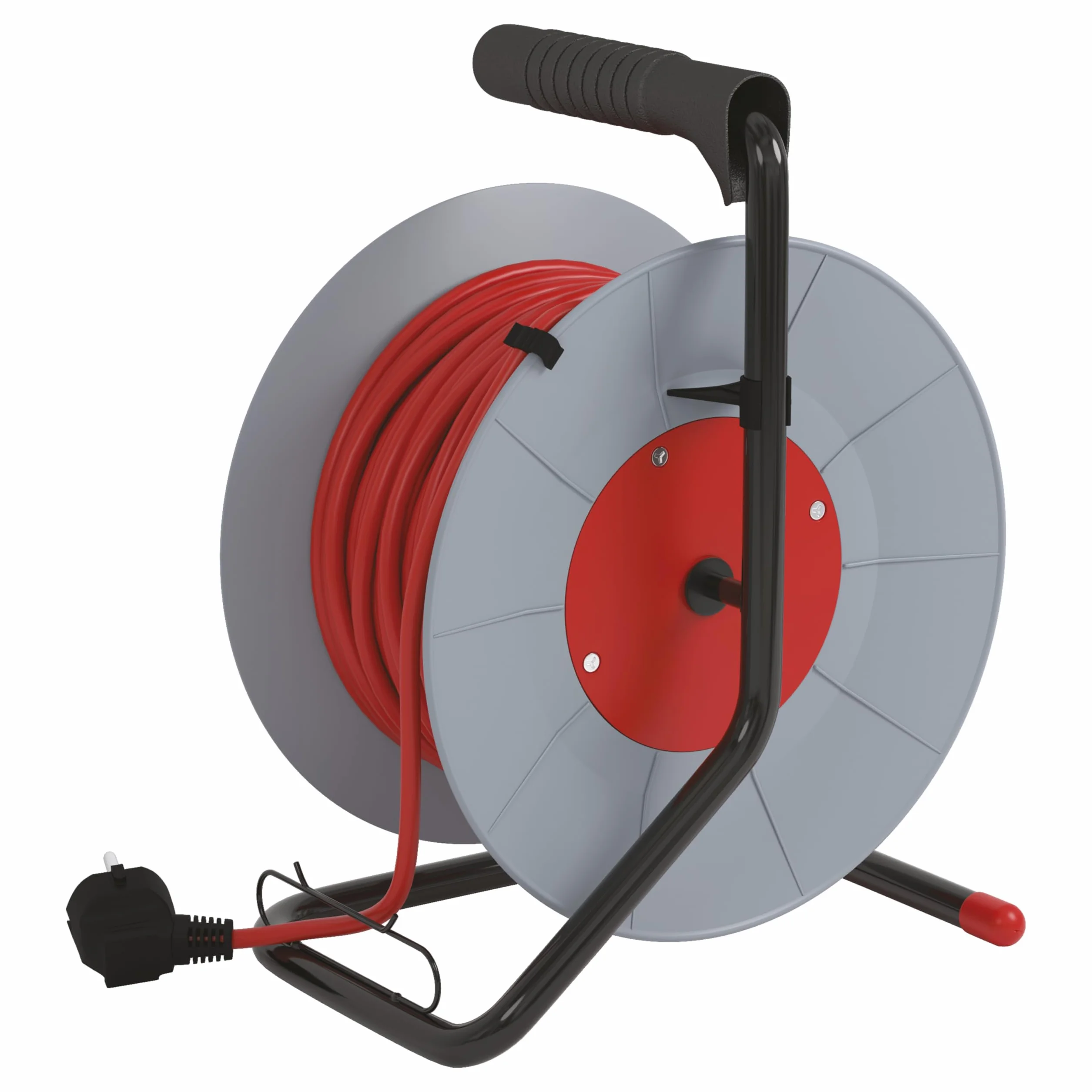 EMOS tambor cable 20 m, 4 Schuko, 230 V 10 A 2300 W, PVC H05VV-F3G 1.0 mm², protección sobrecalentamiento, freno bobina, IP20, interior