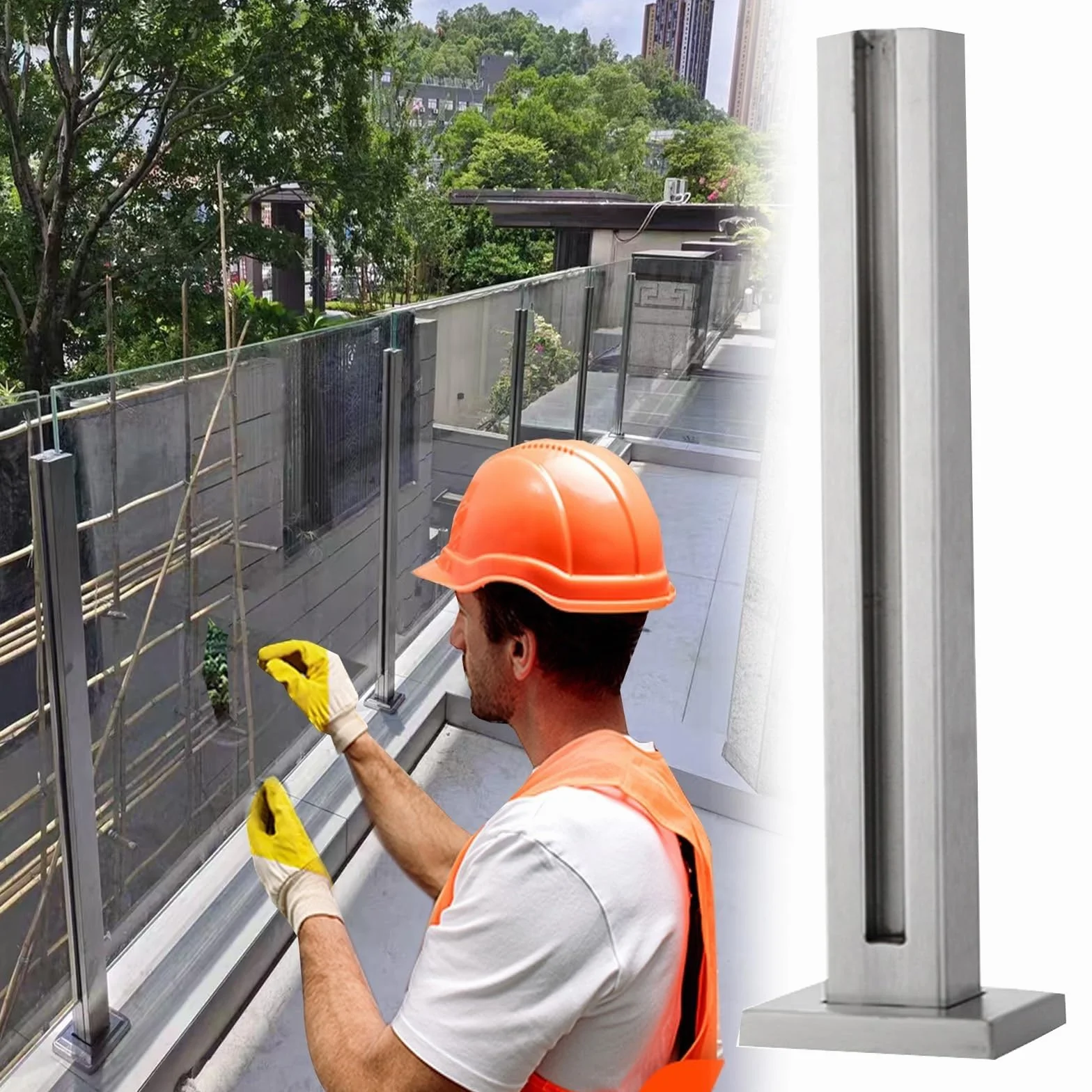Poste De Barandilla De Barandilla De Acero Inoxidable, Kit De Barandilla De Aterrizaje De Cubierta Alta De Acero Inoxidable 304 60 80 100 120 Cm For Vidrio De 8-12 Mm(Silver End Post,105cm/41.3 in)
