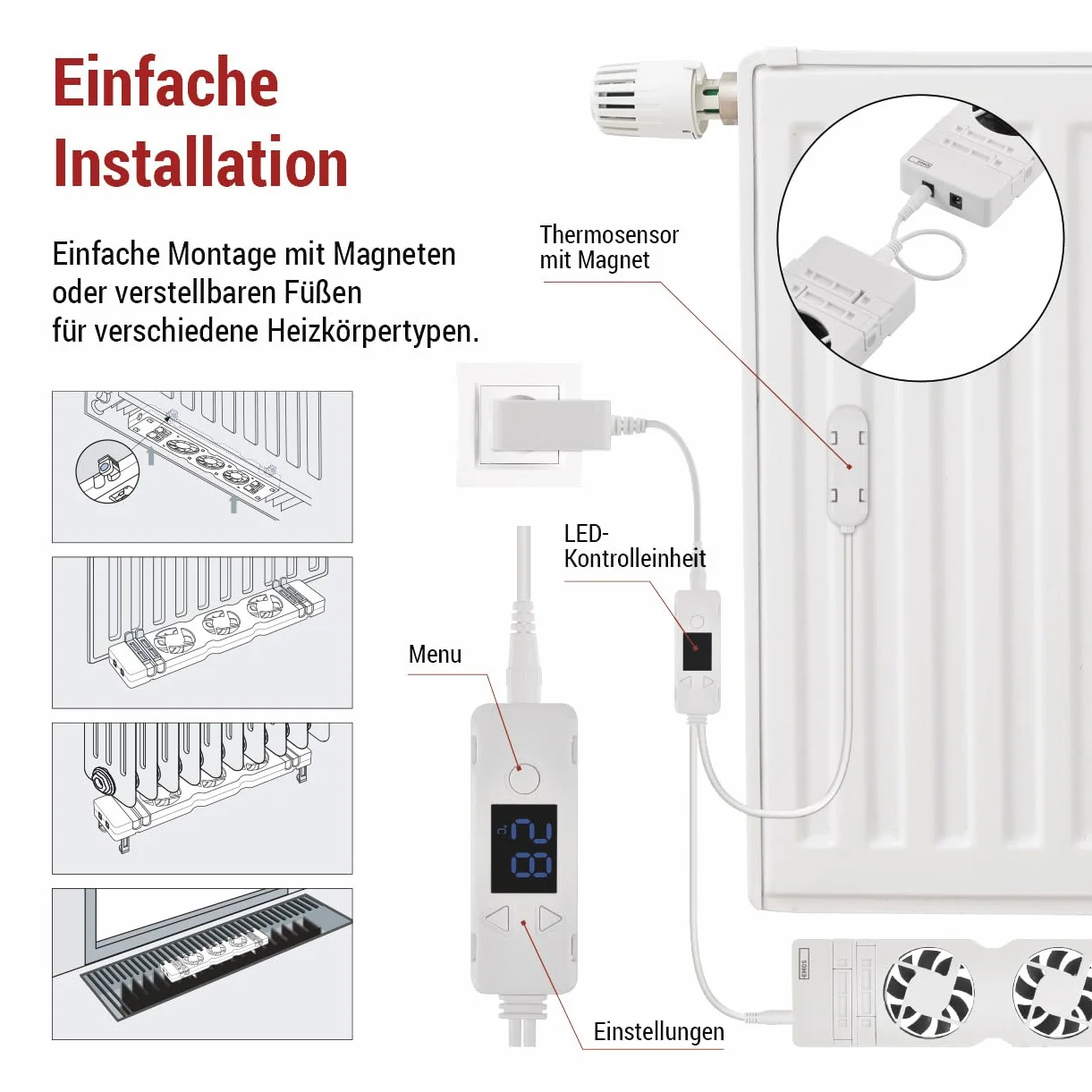 EMOS ventilador calefactor DUO, 2 unidades, sensor temperatura y regulador, cargador, accesorios, flujo aire 36 m³/h, ahorro energía