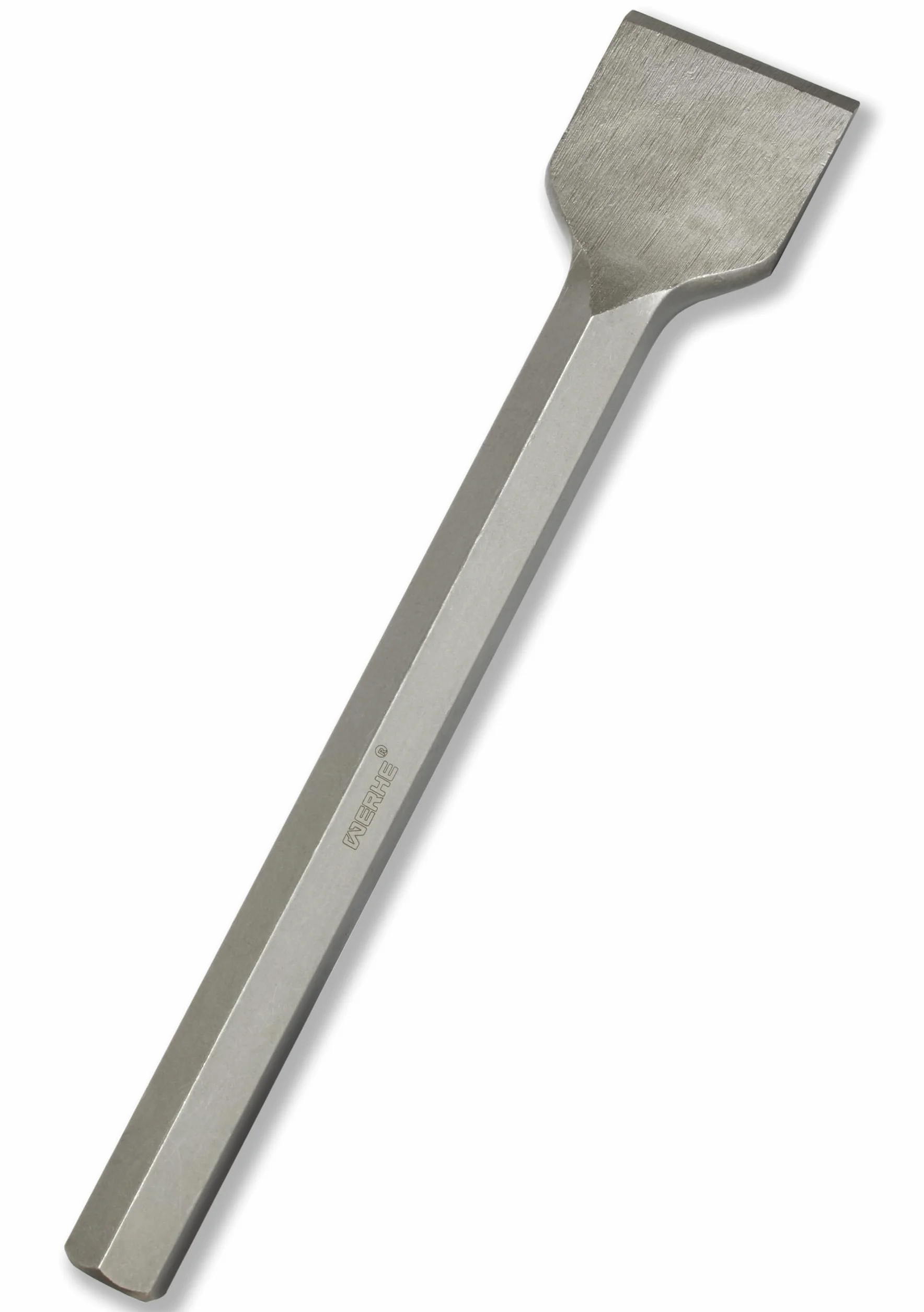 WERHE® Cincel de pala profesional HEX28 75 x 400 mm – Cincel plano para martillo de demolición – Acero para herramientas robusto