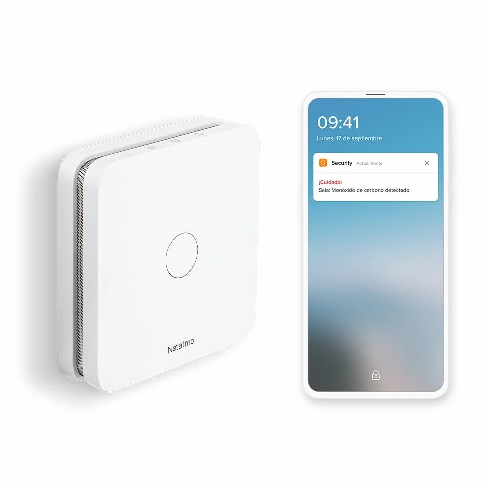 Netatmo Detector de Monóxido de Carbono Inteligente, WiFi, 10 años de batería, Alarma de 85dB, Pruebas automatizadas, Sin centralita domótica, Certificado EN 50291 y NF, NCO-EC