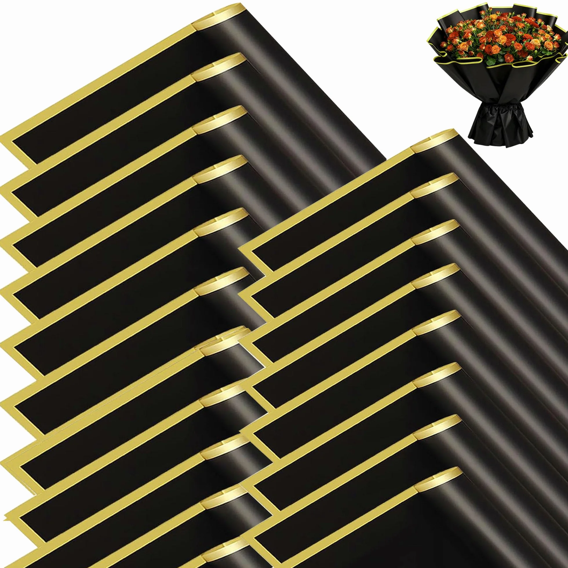 Papel de envolver flores impermeable 20 hojas para manualidades regalos ramos (Negro)