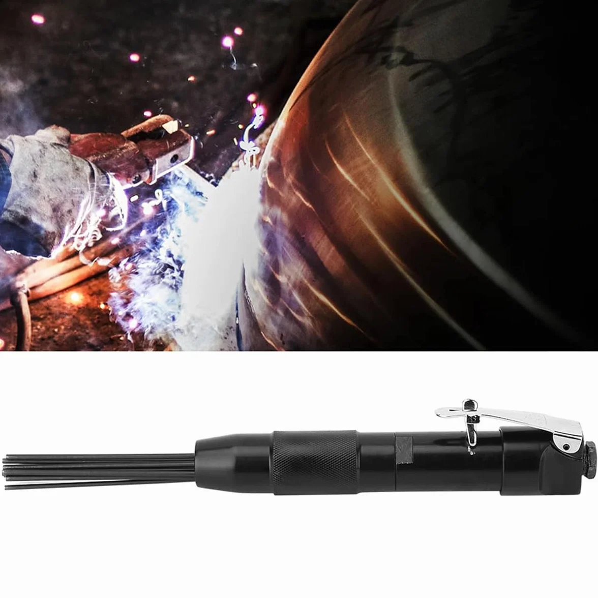 Mini removedor de óxido neumático con Aguja desincrustadora, 12 Agujas de Acero de 3 mm, 4000 RPM, 4,0 cfm, 90 PSI, Limpiador de escoria de Soldadura neumático para Espacios reducidos.