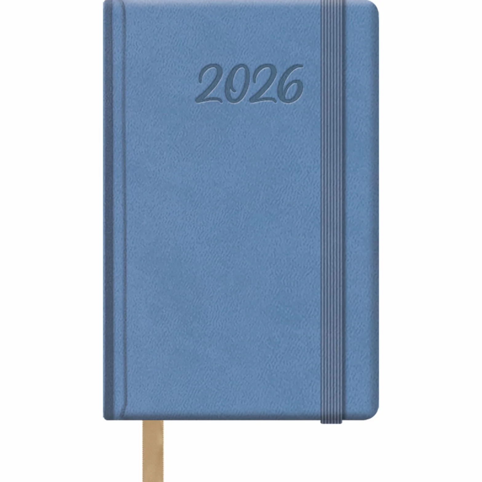 Agenda 2026 Semana Vista Tamaño Bolsillo 8,5x13 cm Tapa Dura Polipiel Cierre Goma Marcapáginas 12 Meses Planificador Anual Español Samba Azul Claro