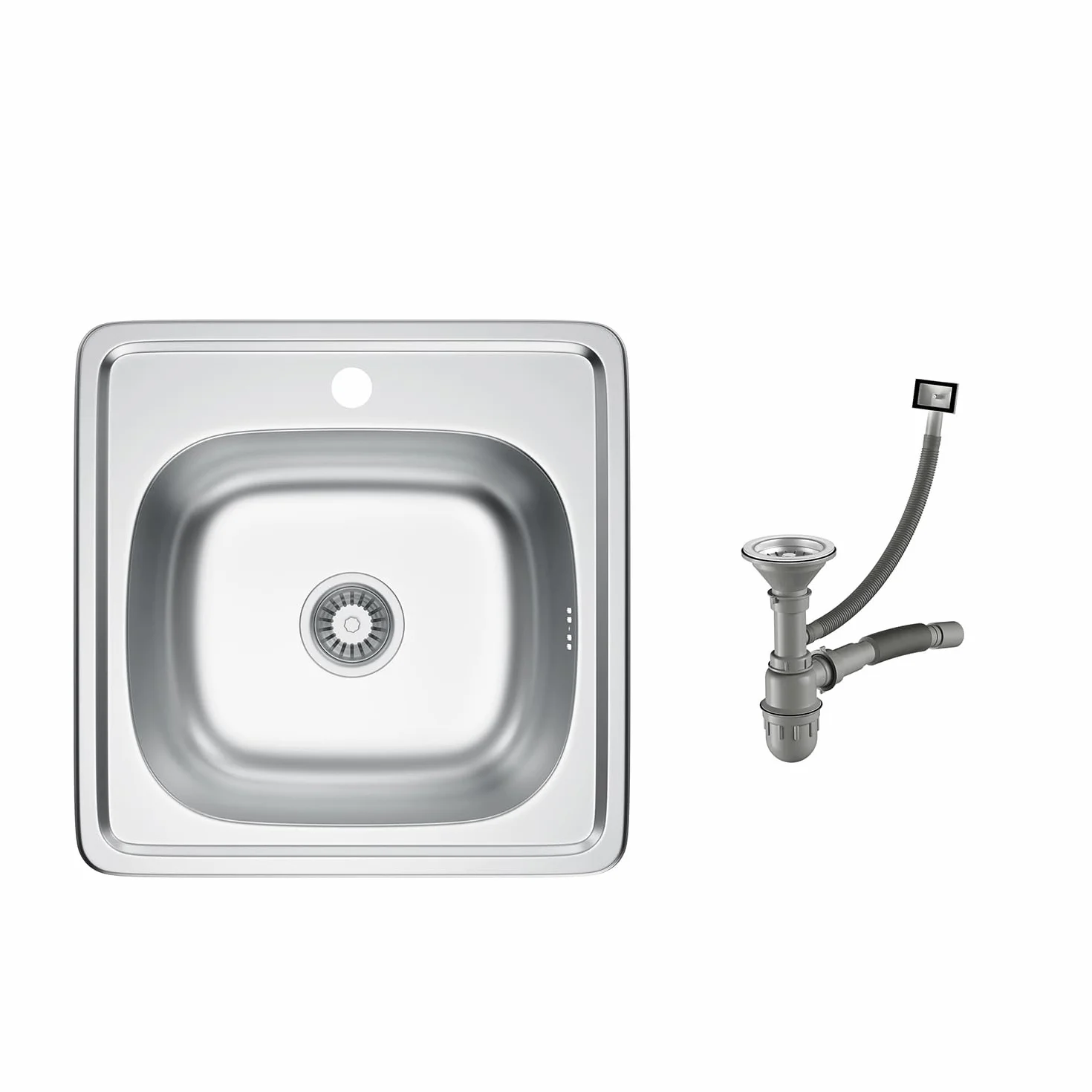Fregadero de acero inoxidable, 1 lavabo, incluye sifón y orificio para grifo (48 * 48cm)